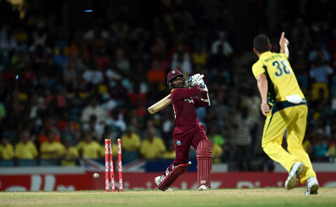 Josh Hazlewood bowls Denesh Ramdin, West Indies v Australia, ODI tri-series final, Barbados, June 26, 2016