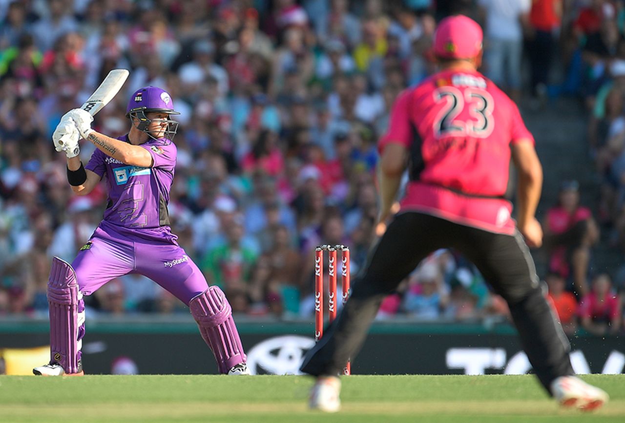 D'Arcy Short steps away and plays a cut, Sydney Sixers v Hobart Hurricanes, Big Bash League 2016-17, Sydney, December 23, 2016