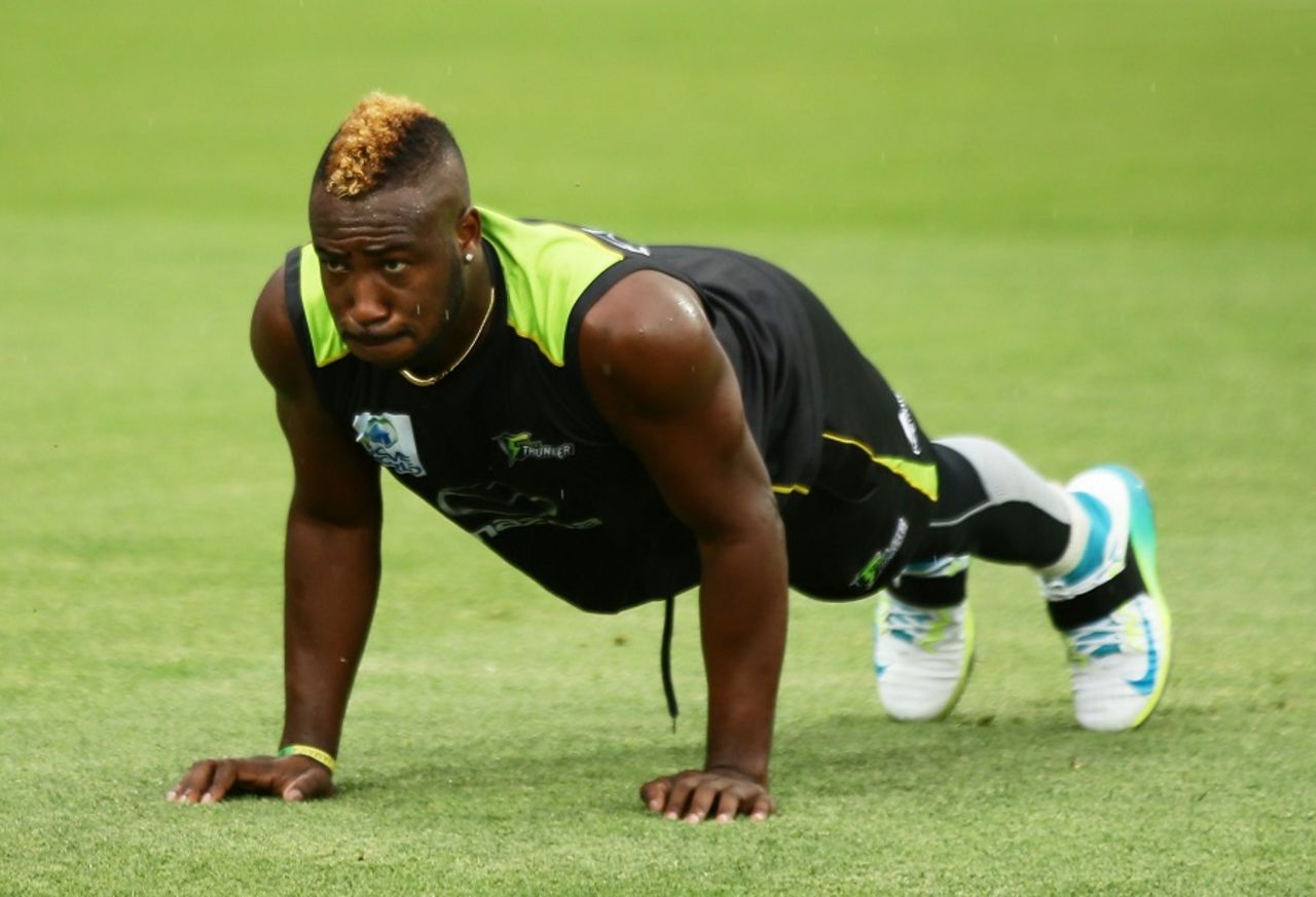 Andre Russell warms up ahead of the match, Sydney Thunder v Sydney Sixers, Big Bash League, Sydney, December 20, 2016