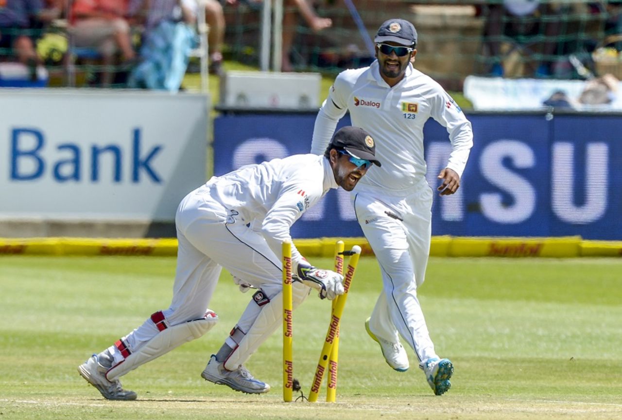 Kyle Abbott is run out by Dinesh Chandimal, South Africa v Sri Lanka, 1st Test, Port Elizabeth, 2nd day, December 27, 2016