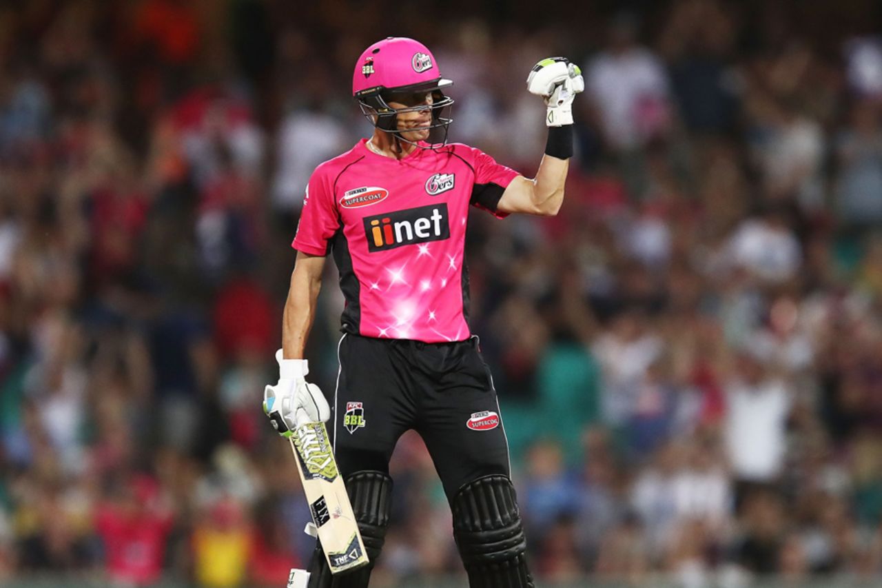 Johan Botha punches the air after hitting the winning shot, Sydney Sixers v Perth Scorchers, Big Bash League, Sydney, December 27, 2016