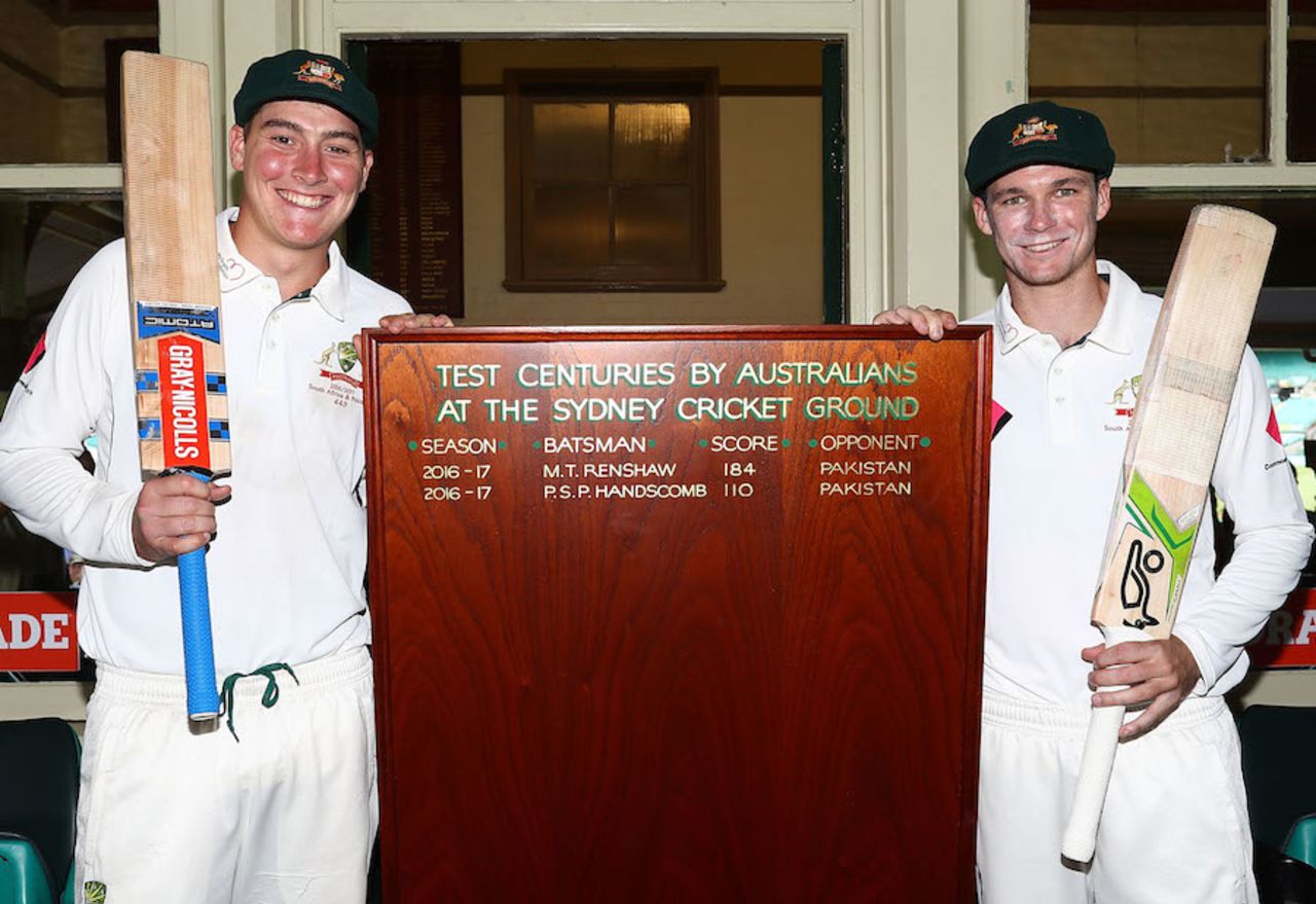 Matt Renshaw and Peter Handscomb are on the honours board, Australia v Pakistan, 3rd Test, Sydney, 2nd day, January 4, 2017
