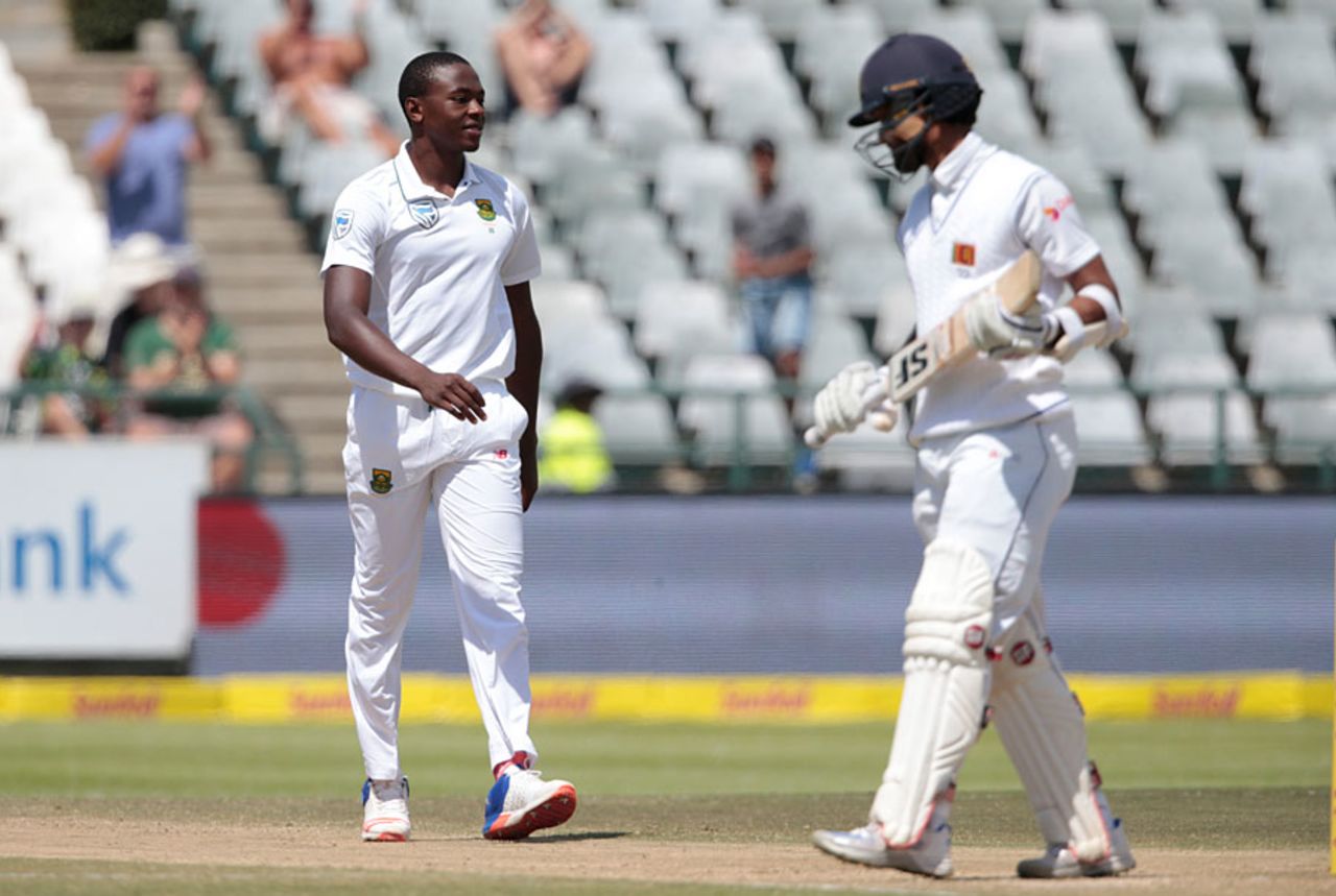 Kagiso Rabada was a little sheepish when Dinesh Chandimal clipped to square leg, South Africa v Sri Lanka, 2nd Test, Cape Town, 4th day, January 5, 2017