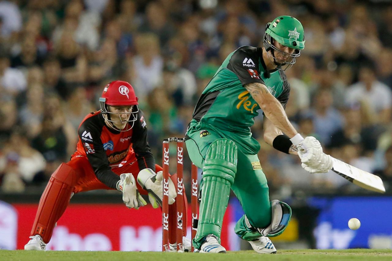 Kevin Pietersen executes a switch hit, Renegades v Stars, Big Bash League 2016-17, Melbourne, January 7, 2017