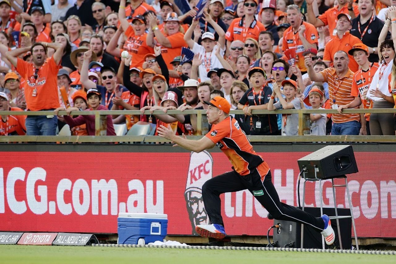David Willey takes a catch on the boundary, Scorchers v Heat, Big Bash League 2016-17, Perth, January 5, 2017