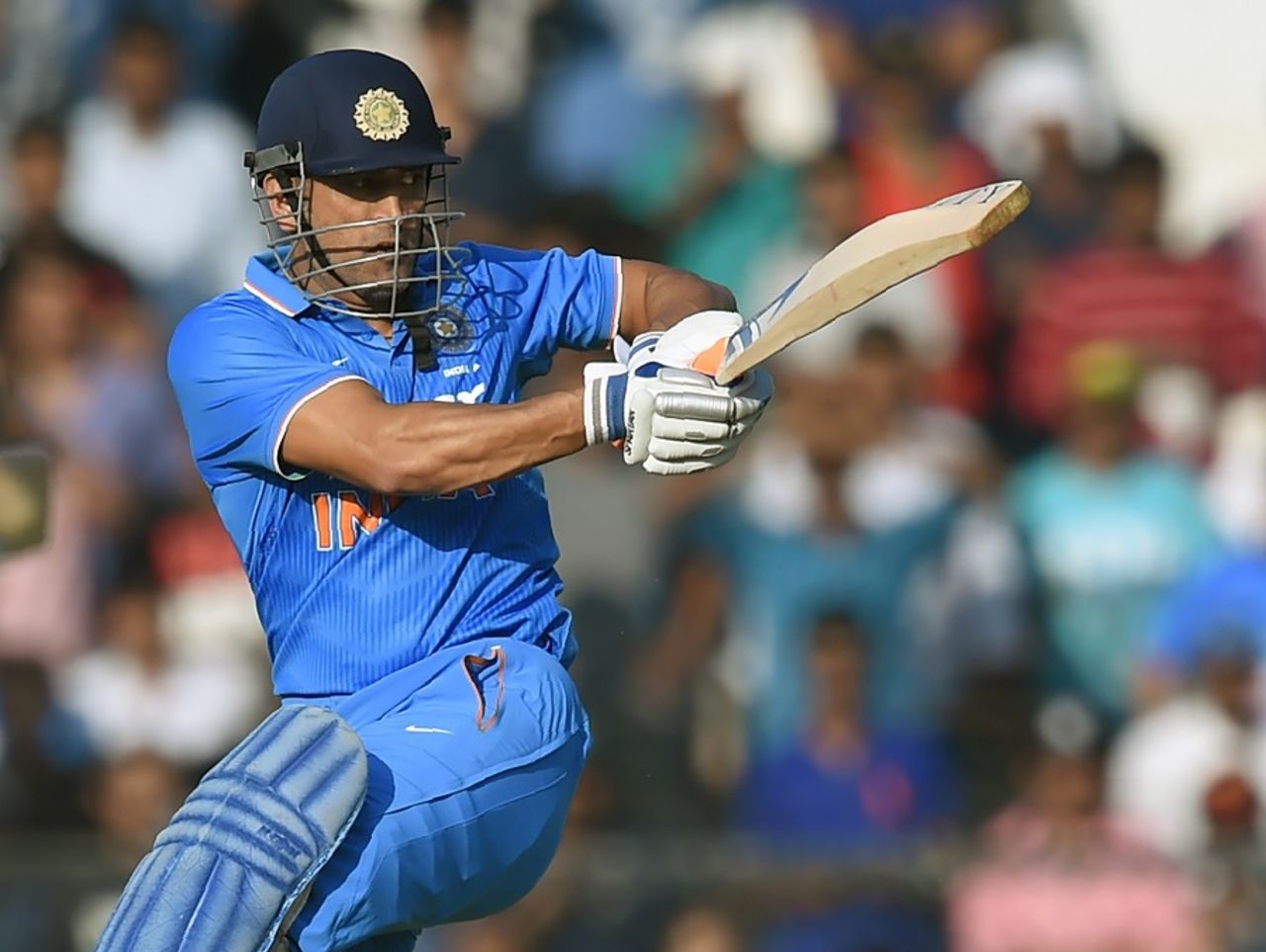 MS Dhoni struck 23 off the final over to finish not out on 68, India A v England XI, Mumbai, January 10, 2017