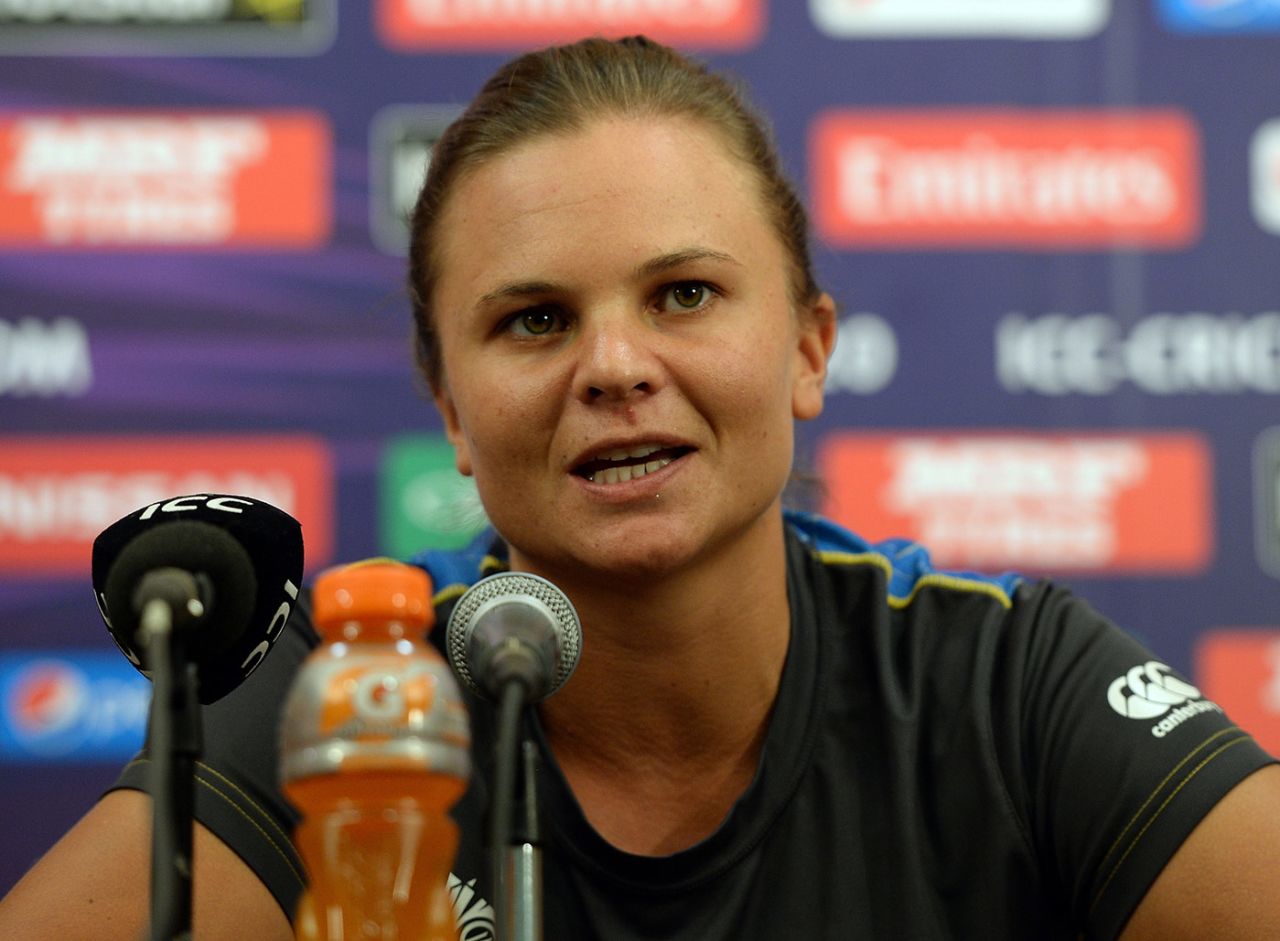 Suzie Bates at a press conference ahead of the match, New Zealand v West Indies, World T20 semi-final, Mumbai, March 30, 2016