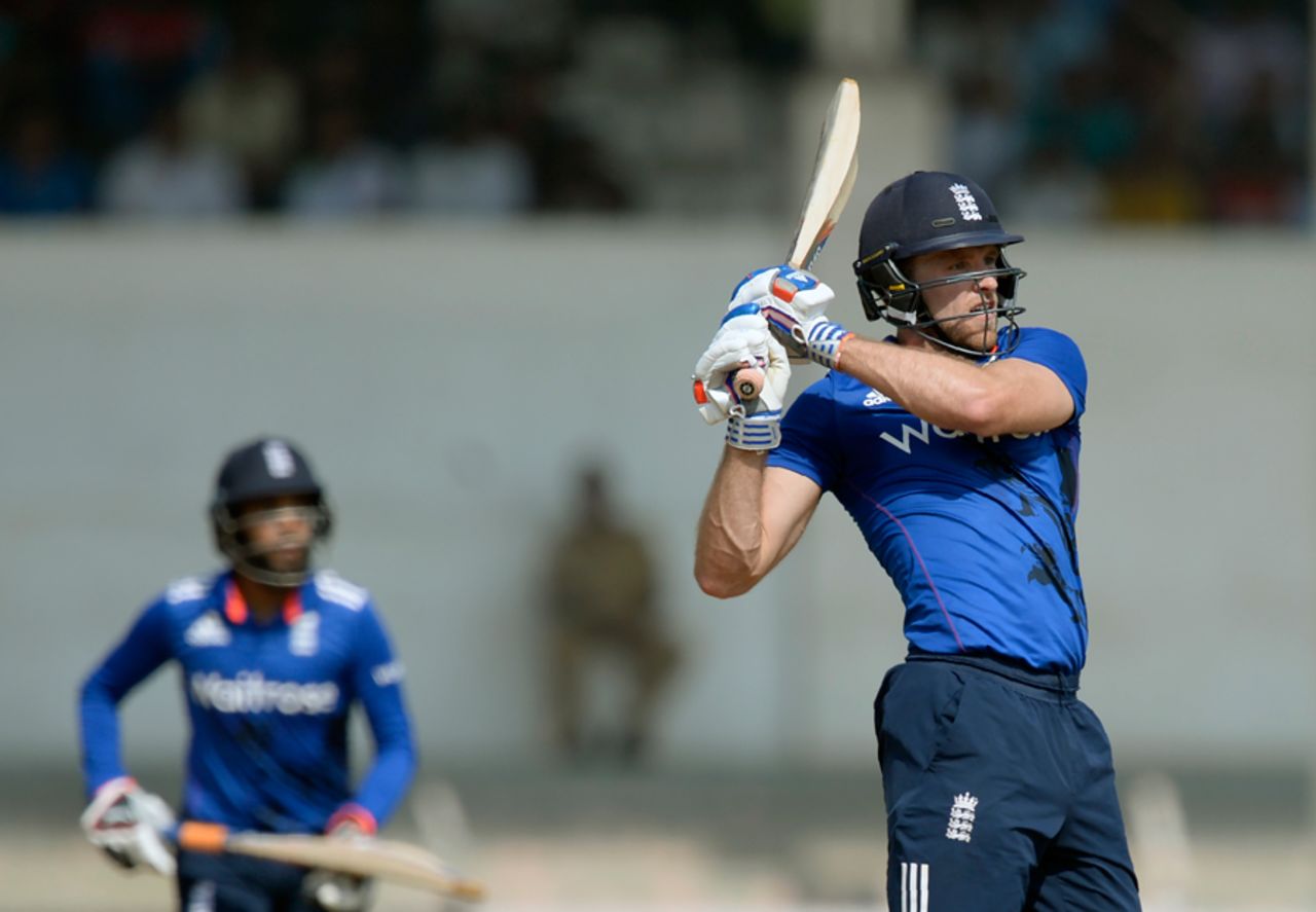 David Willey plays a pull shot, India A v England XI, Mumbai, January 12, 2017