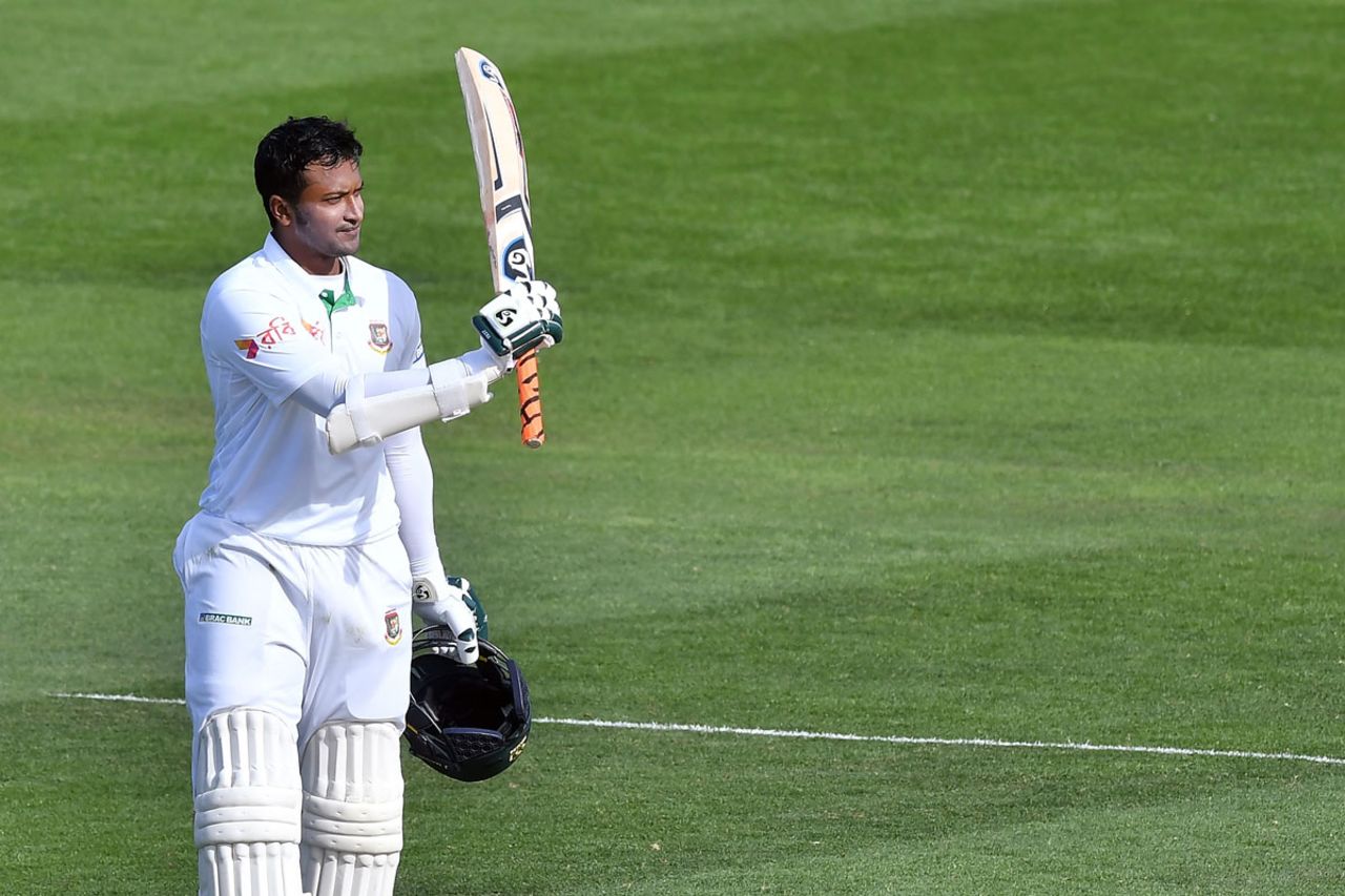 Shakib Al Hasan registered his first double-century in Test cricket, New Zealand v Bangladesh, 1st Test, Wellington, 2nd day, January 13, 2017