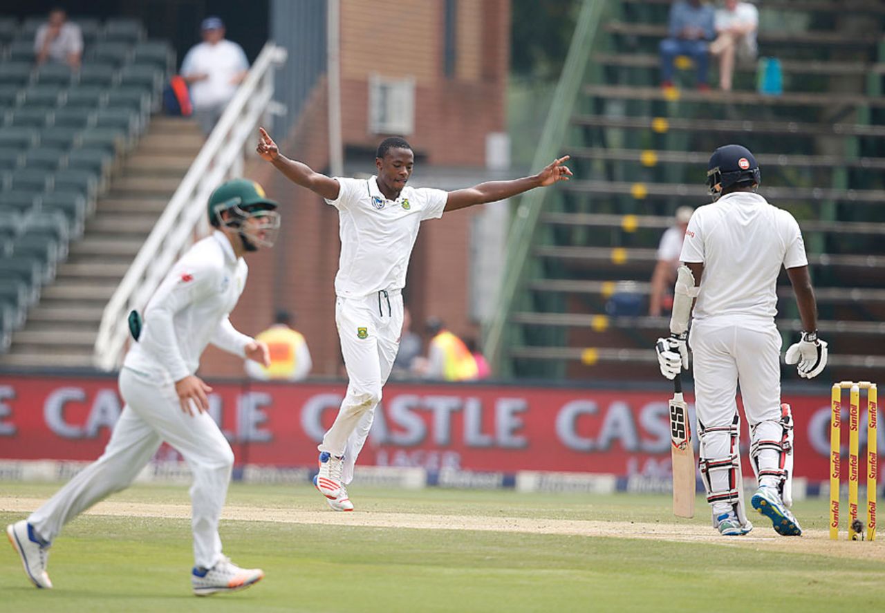 Kagiso Rabada claimed the key wicket of Angelo Mathews, South Africa v Sri Lanka, 3rd Test, Johannesburg, 3rd day, January 14, 2017