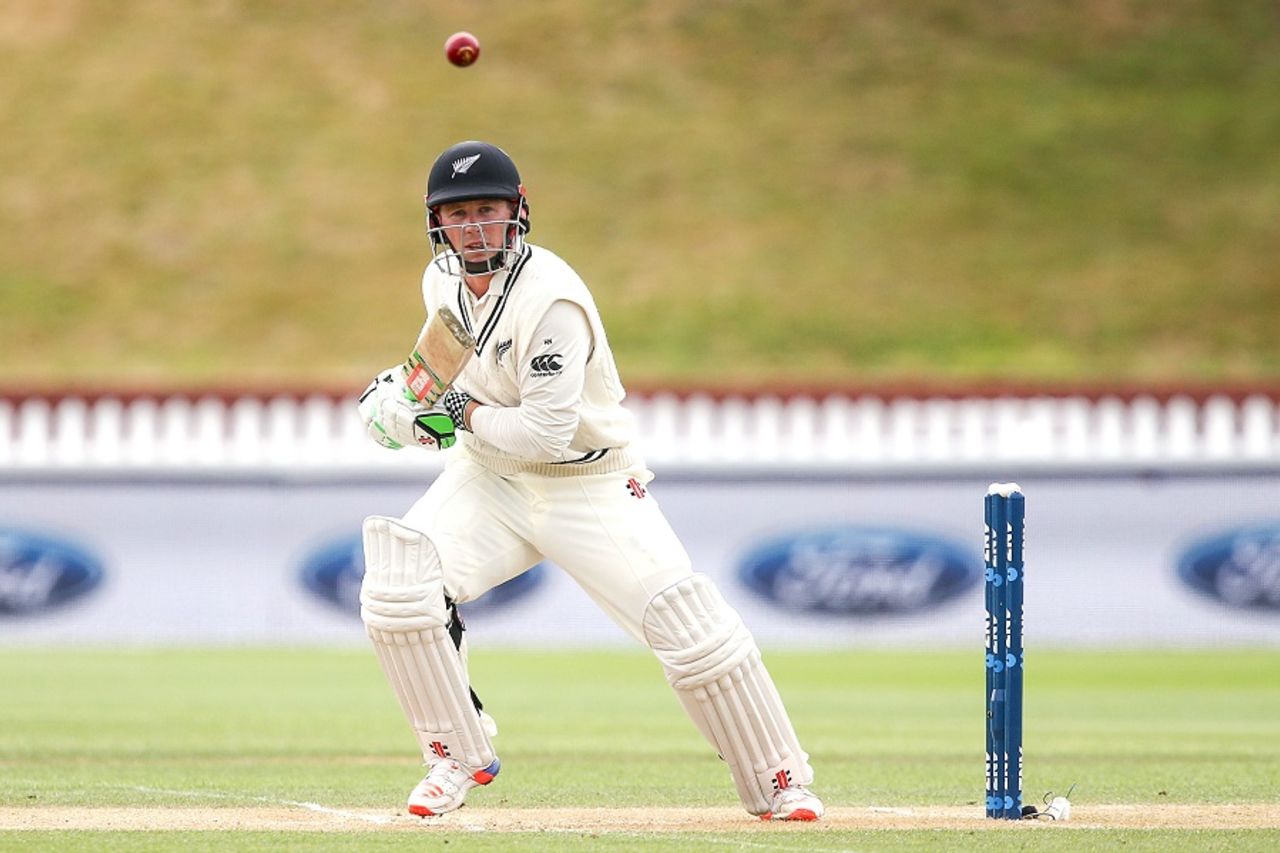 Henry Nicholls dabs the ball in front of point, New Zealand v Bangladesh, 1st Test, Wellington, 4th day, January 15, 2017