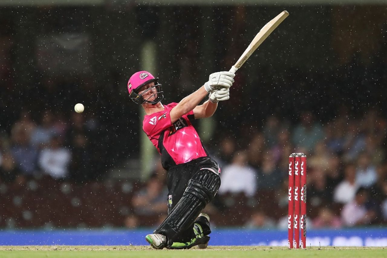 Jordan Silk tries to muscle one over the leg side, Sydney Sixers v Melbourne Renegades, Big Bash 2016-17, Sydney, January 9, 2017