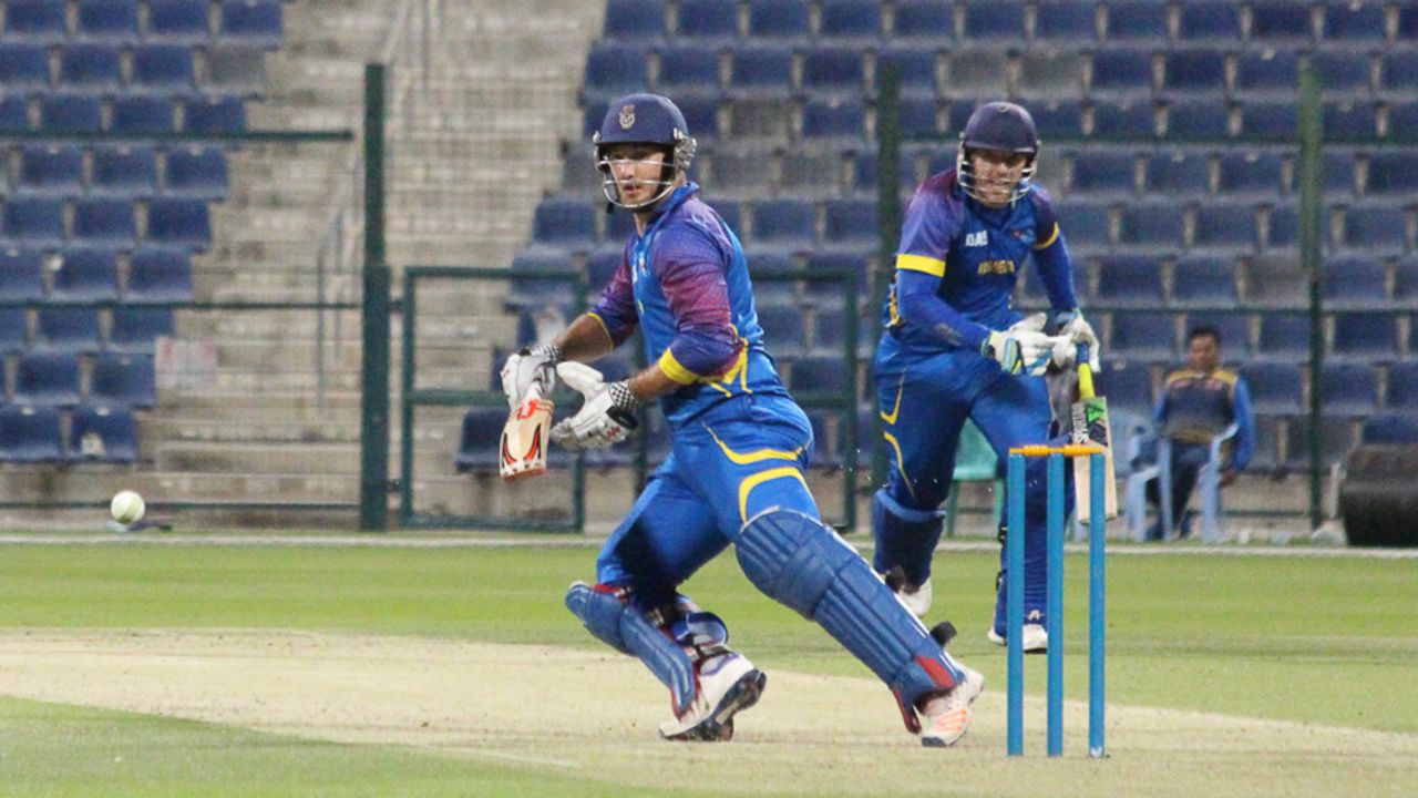 JP Kotze completes a reverse sweep to medium pacer Amjad Javed on his way to a half-century, UAE v Namibia, Desert T20, Group A, Abu Dhabi, January 15, 2017