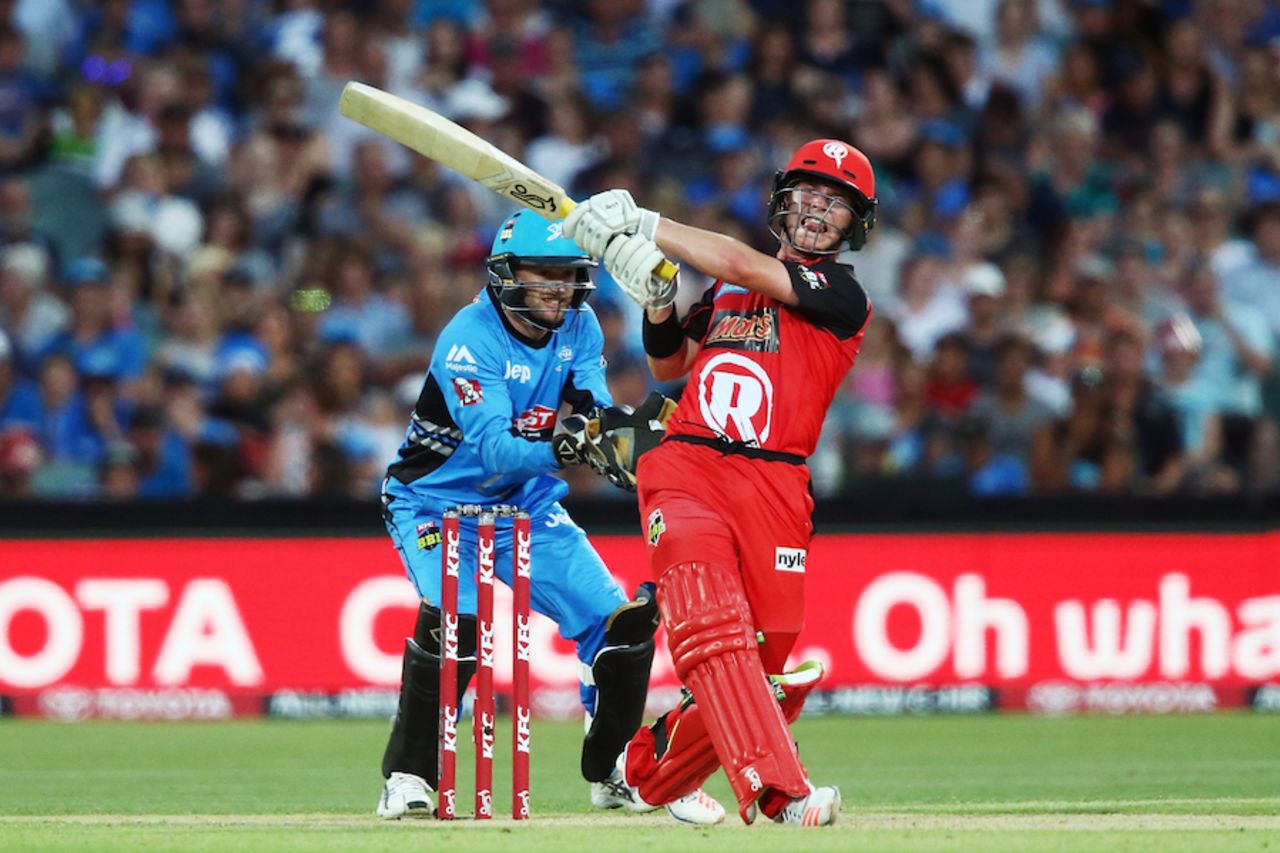 Marcus Harris muscles the ball, Adelaide Strikers v Melbourne Renegades, BBL 2016-17, Adelaide, January 16, 2017