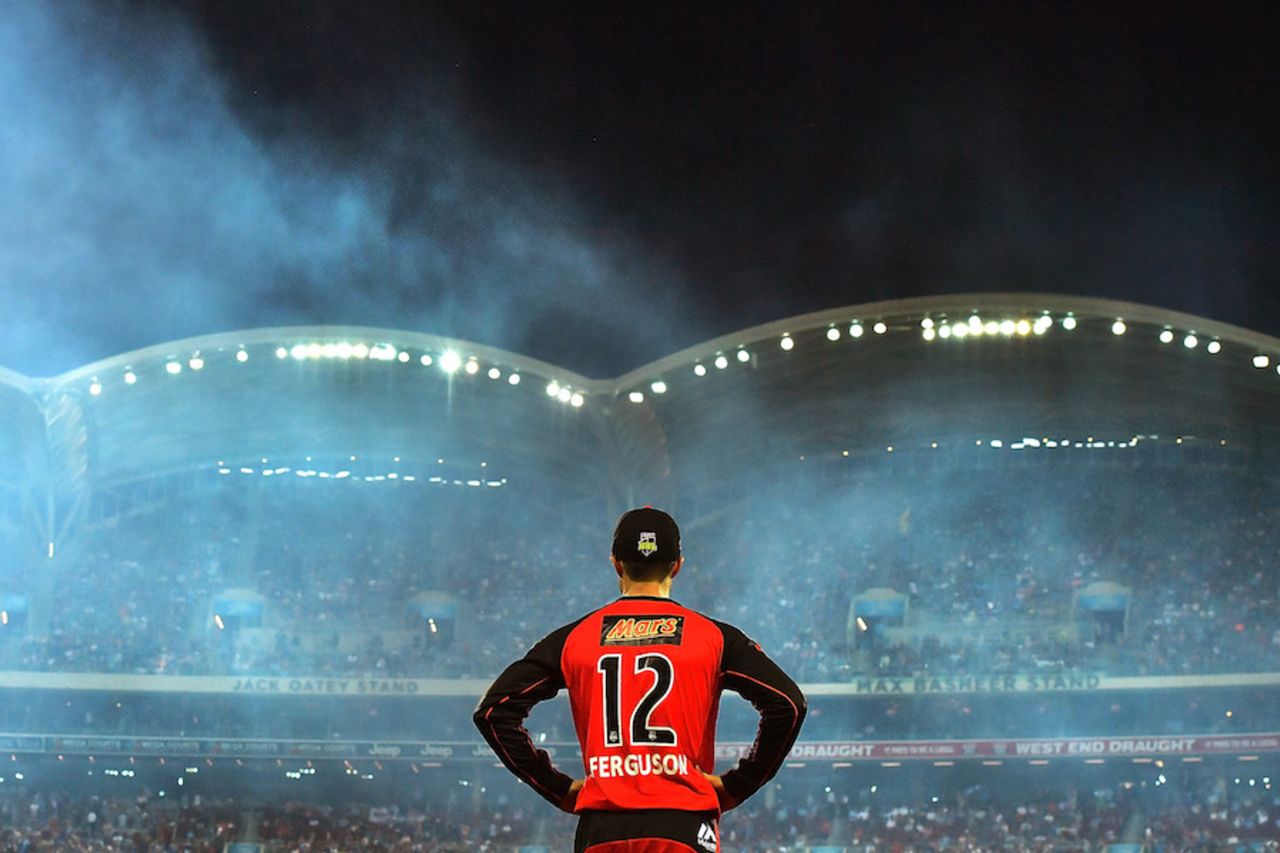 Callum Ferguson watches the fireworks while fielding, Adelaide Strikers v Melbourne Renegades, BBL 2016-17, Adelaide, January 16, 2017