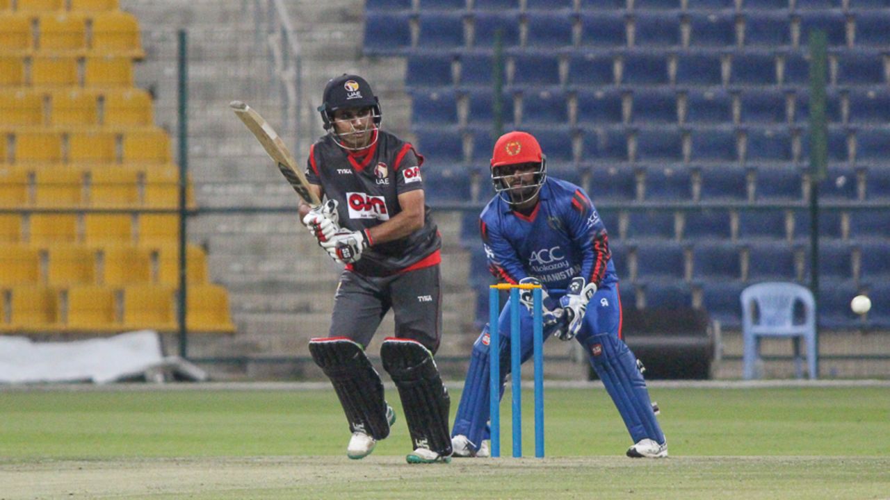 Shaiman Anwar flicks through the leg side during his second fifty of the tournament, UAE v Afghanistan, Desert T20, Group A, Abu Dhabi, January 16, 2017