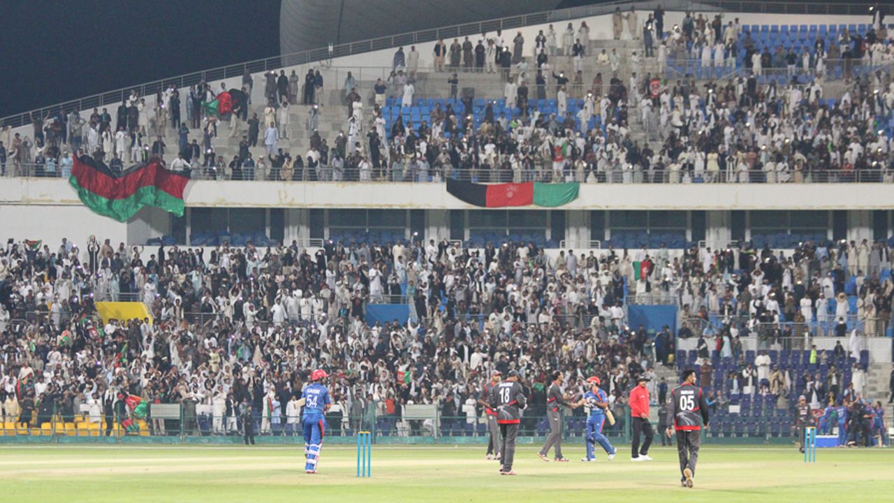 The Afghanistan fans go wild after the winning run by Najibullah Zadran, UAE v Afghanistan, Desert T20, Group A, Abu Dhabi, January 16, 2017