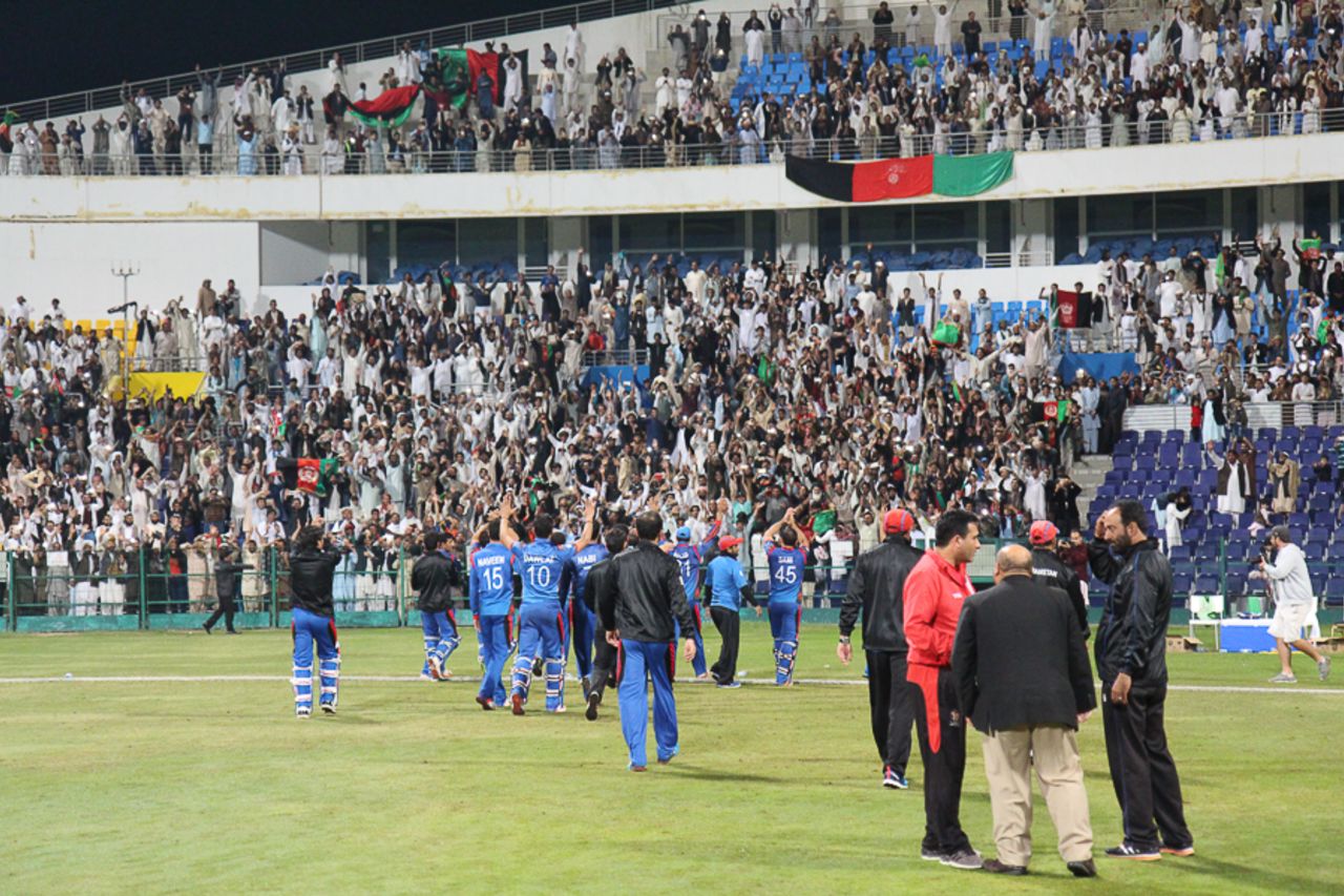 Afghanistan players thank the 8000 strong crowd for turning out after ...