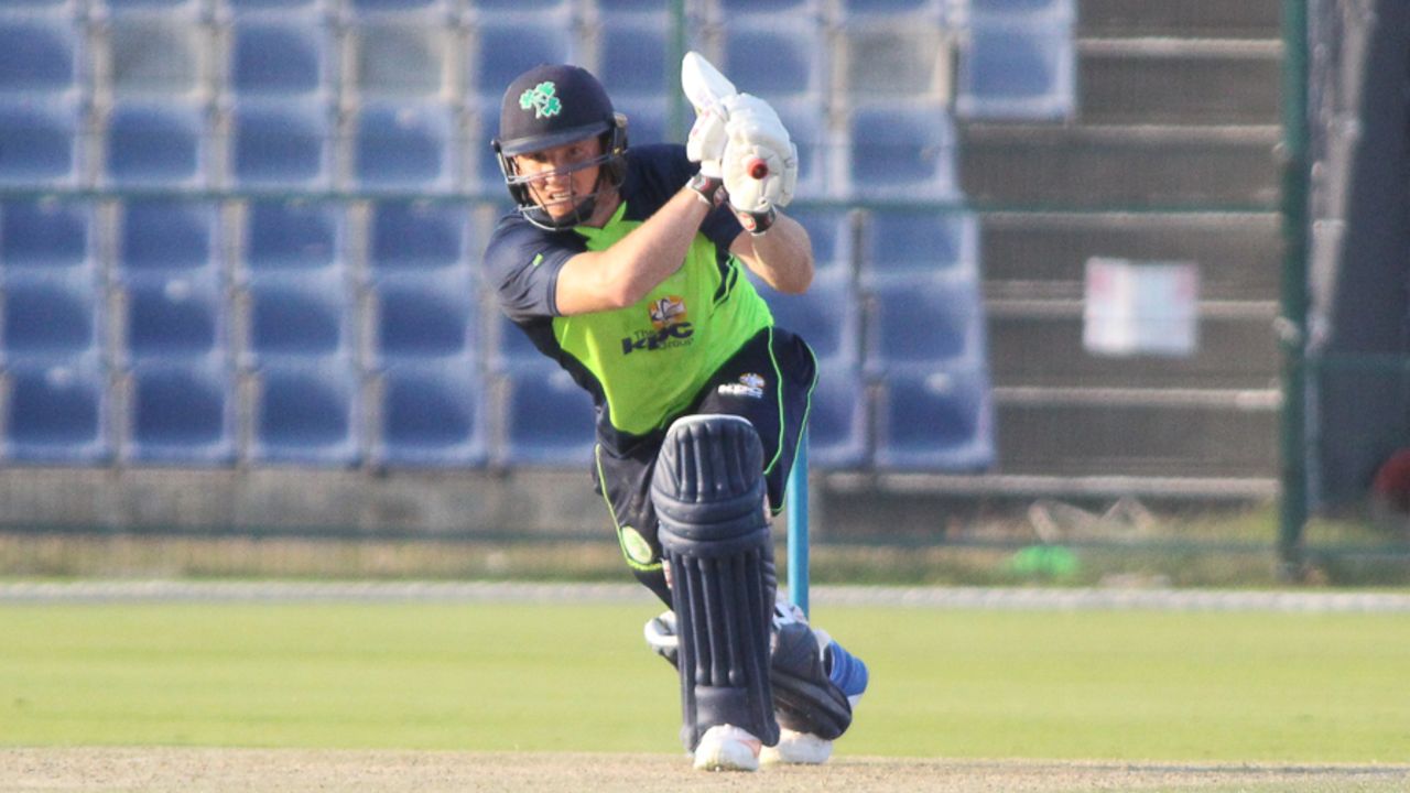Gary Wilson drives down the ground during his unbeaten 38, Ireland v Namibia, Desert T20, Group A, Abu Dhabi, January 17, 2017