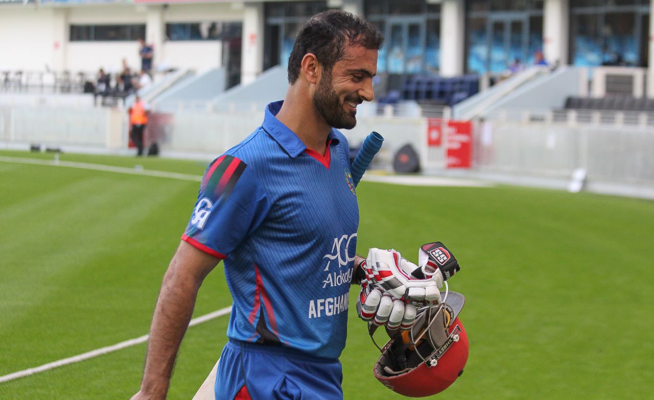 Nawroz Mangal grins after walking off for 32, Afghanistan v Namibia, Desert T20, Group A, Dubai, January 19, 2017