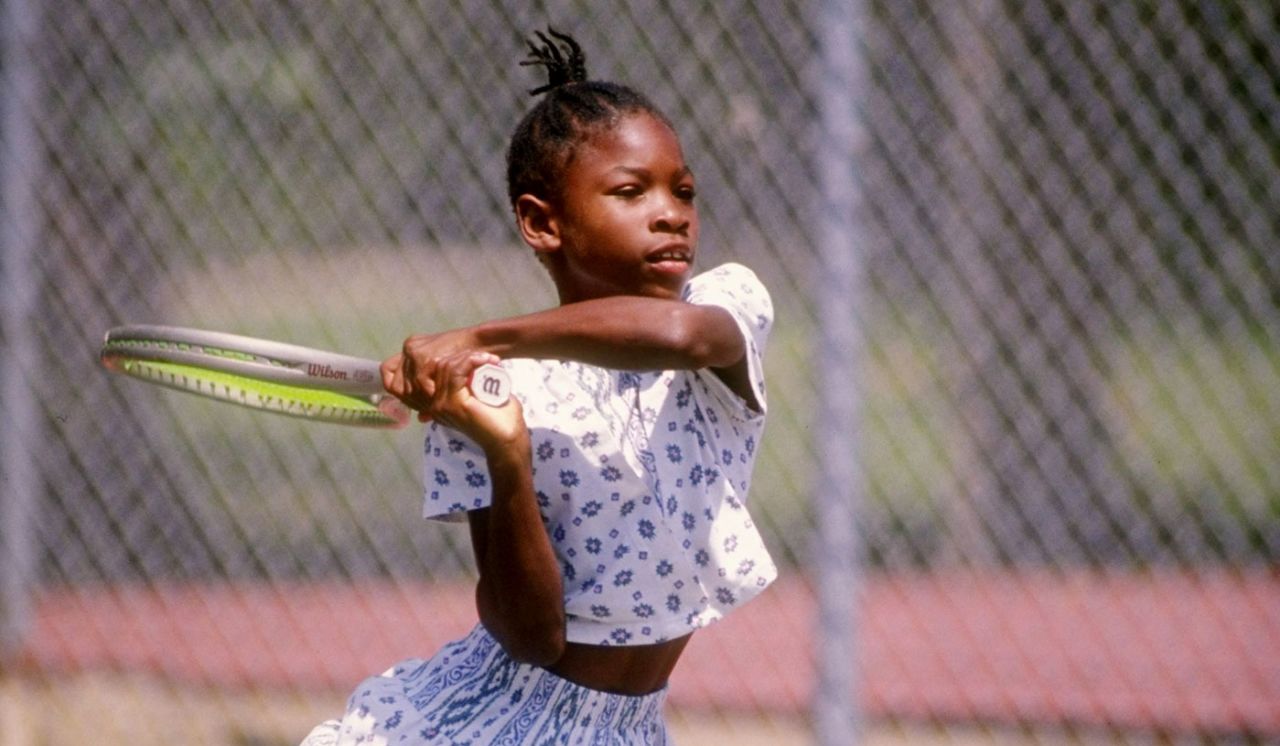 A young Serena Williams plays tennis, 1992