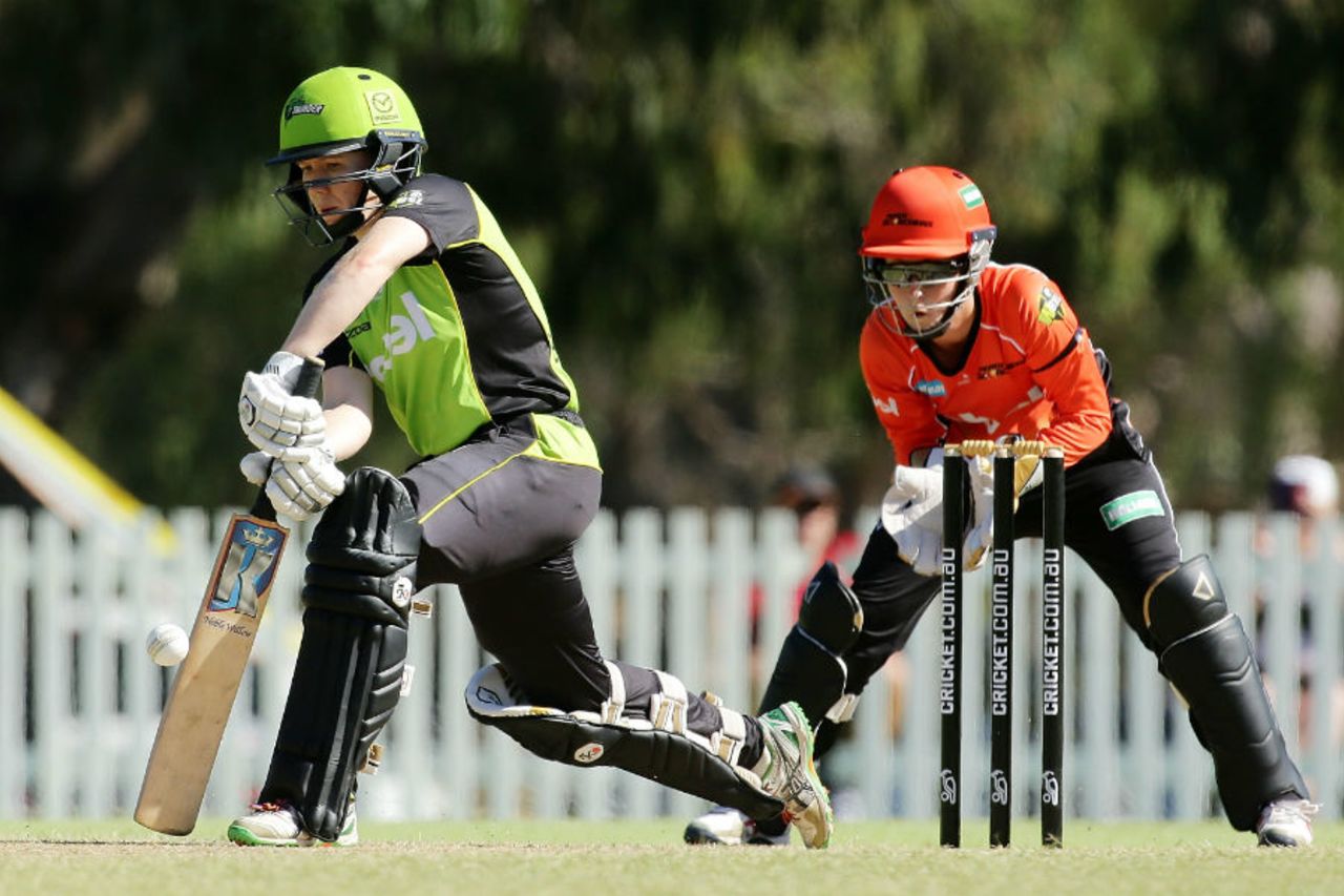 Alex Blackwell steps out to defend, Sydney Thunder v Perth Scorchers, Perth, Women's Big Bash League, January 20, 2017