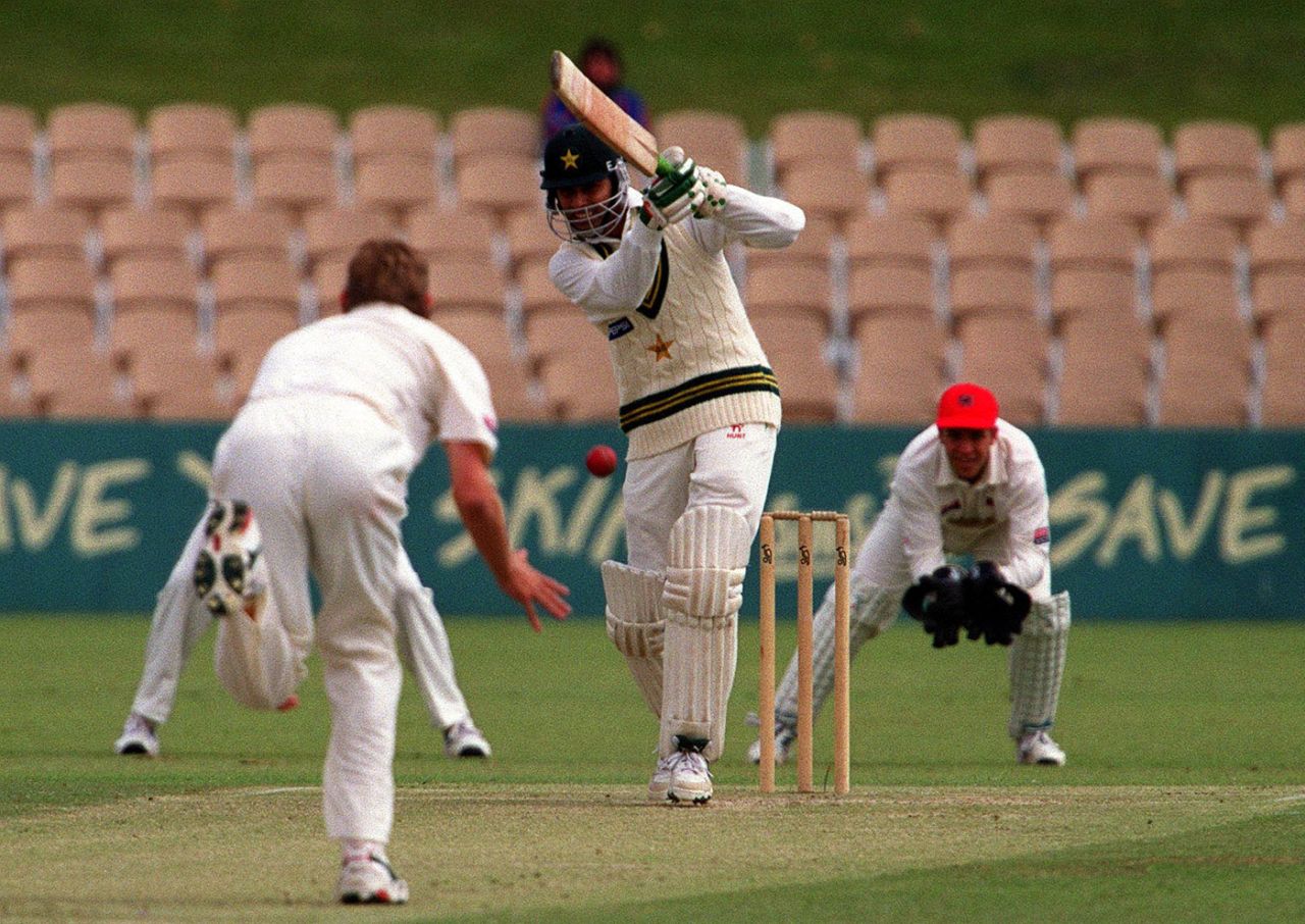 Mohammad Wasim drives on his way to 50, South Australia v Pakistanis, Adelaide, 2nd day, November 13, 1999