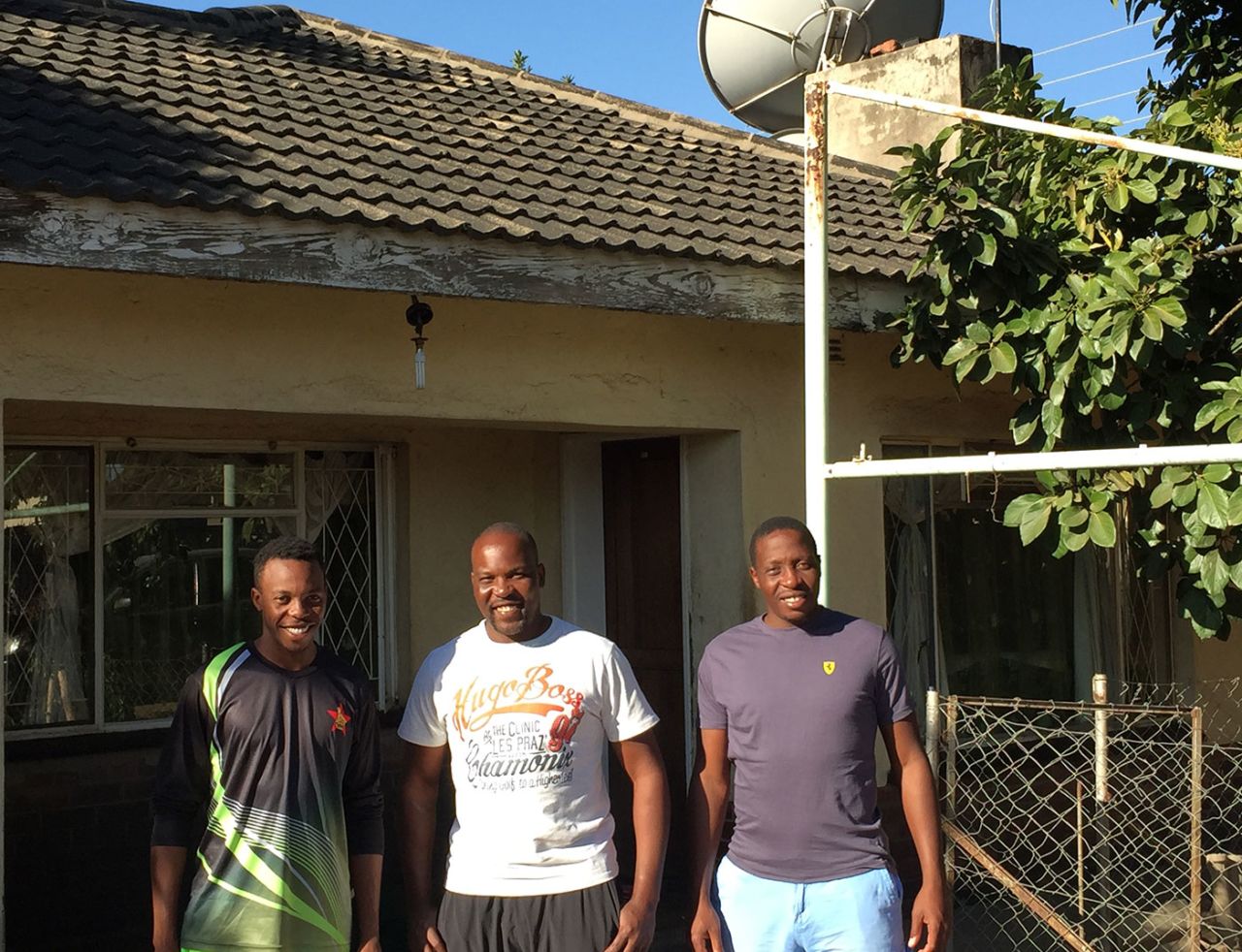 (From left) Brothers Wellington, Hamilton and Shingi Masakadza in front of their parents' home in Harare