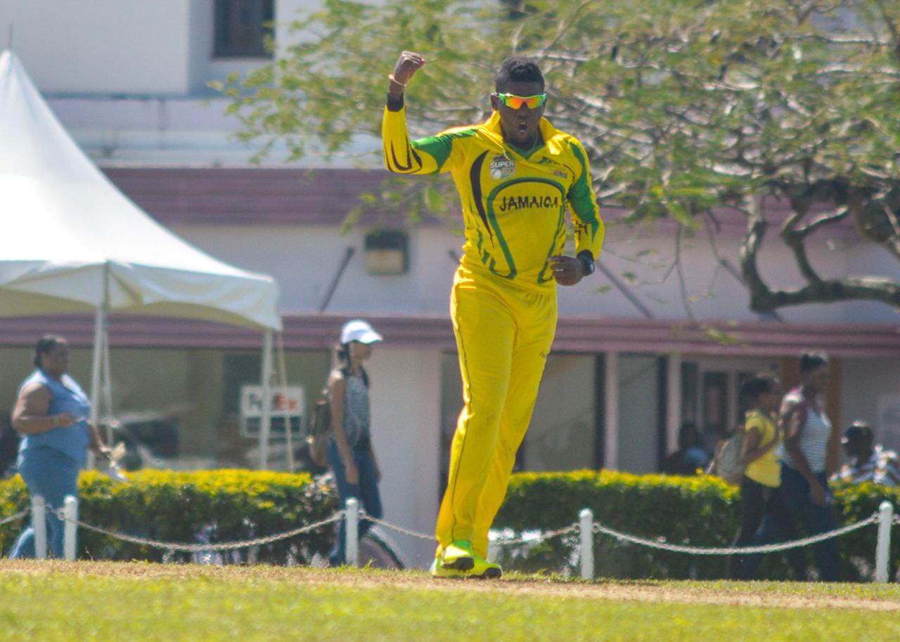 Damion Jacobs took figures of 2 for 22 in ten overs, Combined Campuses and Colleges v Jamaica, Regional Super50, Group B, Cave Hill, January 24, 2017