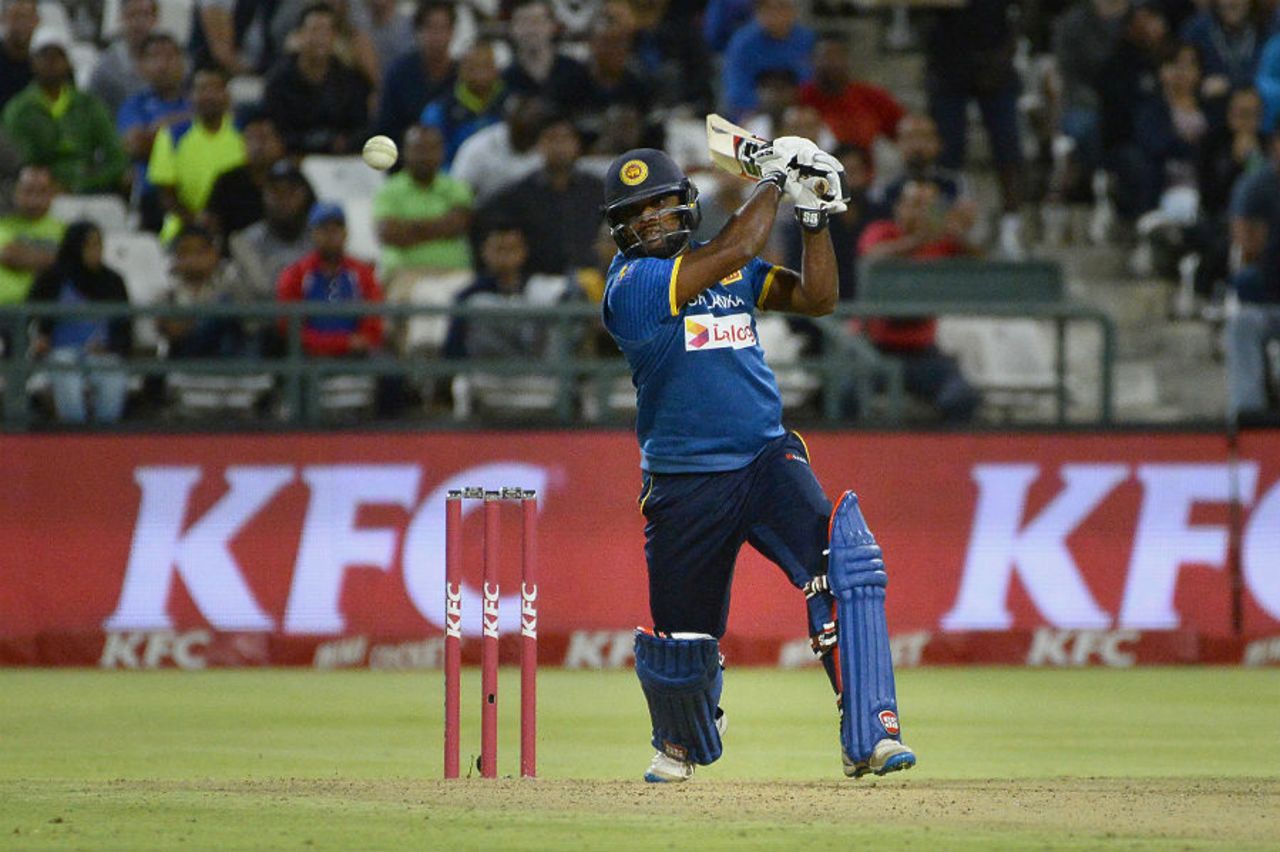 Seekkuge Prasanna drills a shot through the off side, South Africa v Sri Lanka, 3rd T20, Cape Town, January 25, 2017