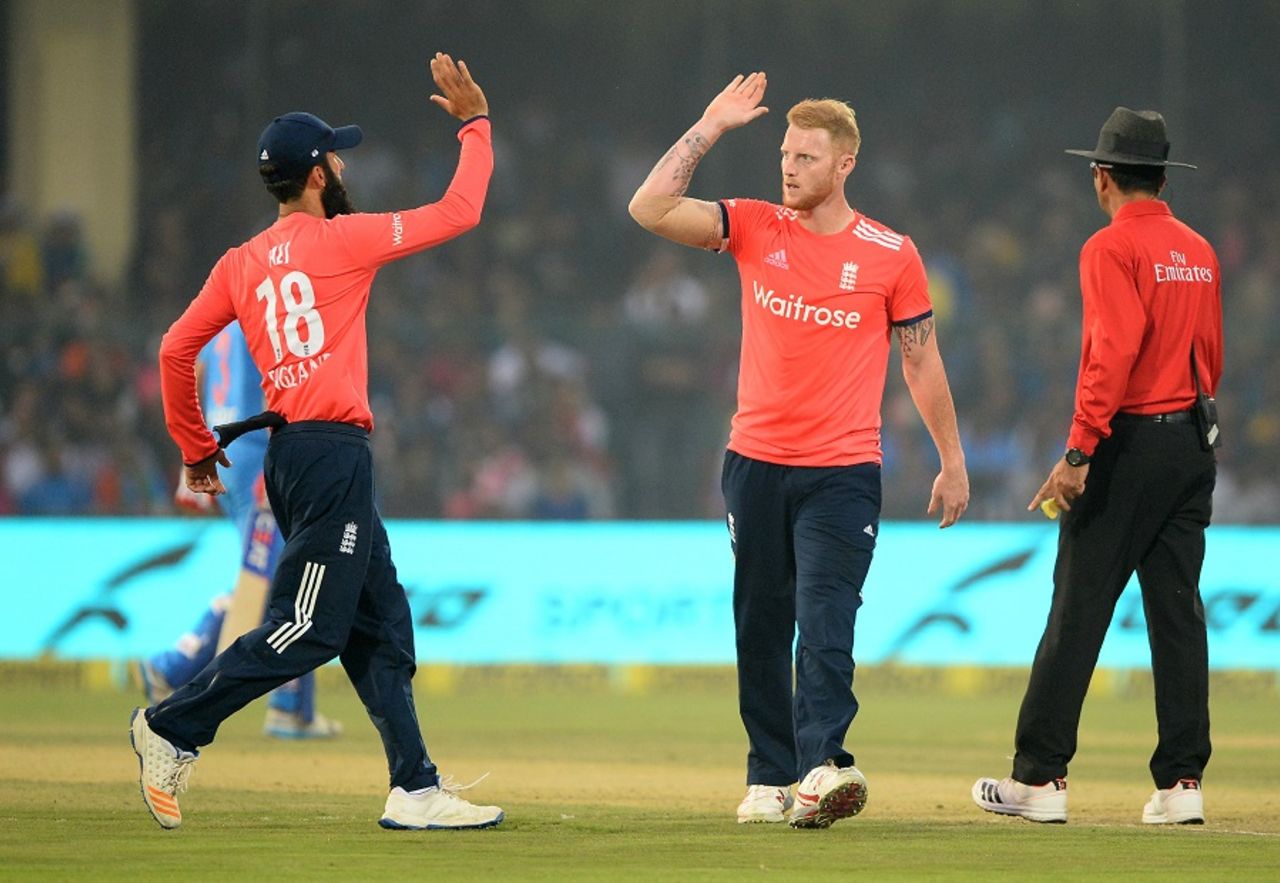 Ben Stokes celebrates after dismissing Suresh Raina, India v England, 1st T20I, Kanpur, January 26, 2017