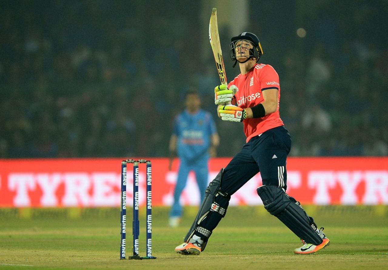 Sam Billings looks up after playing a shot, India v England, 1st T20I, Kanpur, January 26, 2017