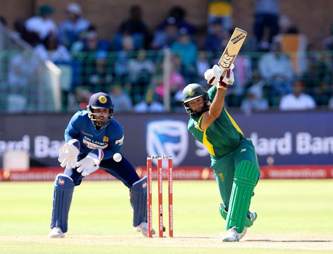 Hashim Amla drives during his fifty, South Africa v Sri Lanka, 1st ODI, Port Elizabeth, January 28, 2017