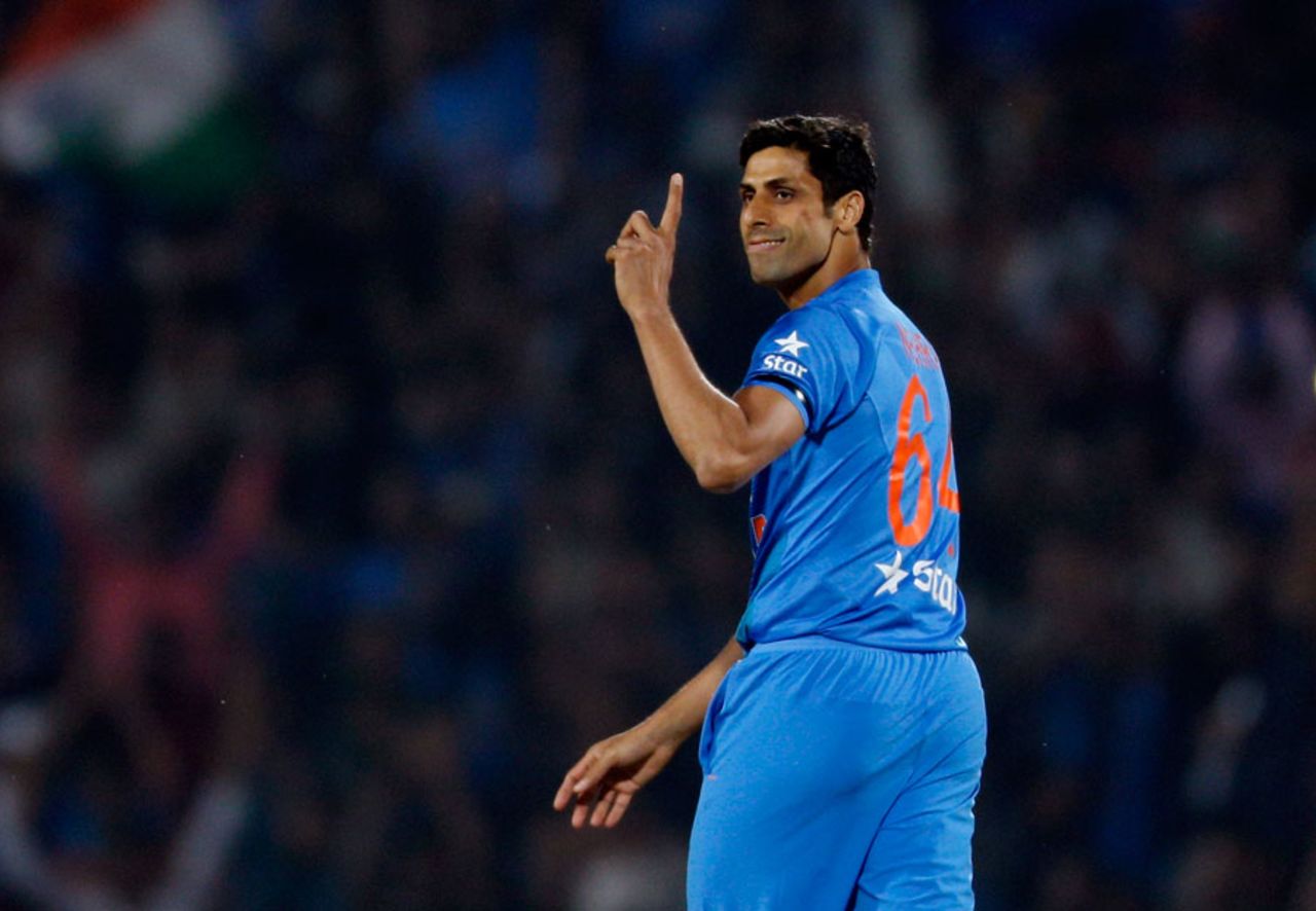 A pleased-looking Ashish Nehra gestures in the field, India v England, 2nd T20, Nagpur, January 29, 2017