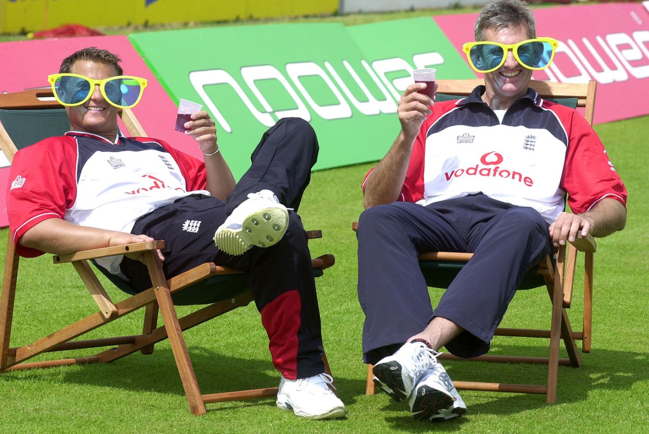 Darren Gough and Andrew Caddick pose in funky sunglasses, Old Trafford, May 30, 2001