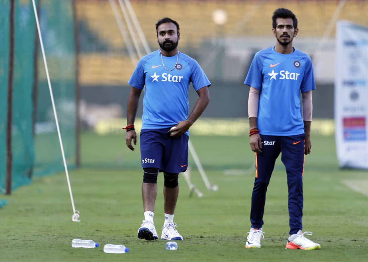 Two leggies are better than one: Amit Mishra and Yuzvendra Chahal at net practice, Bangalore, January 31, 2017