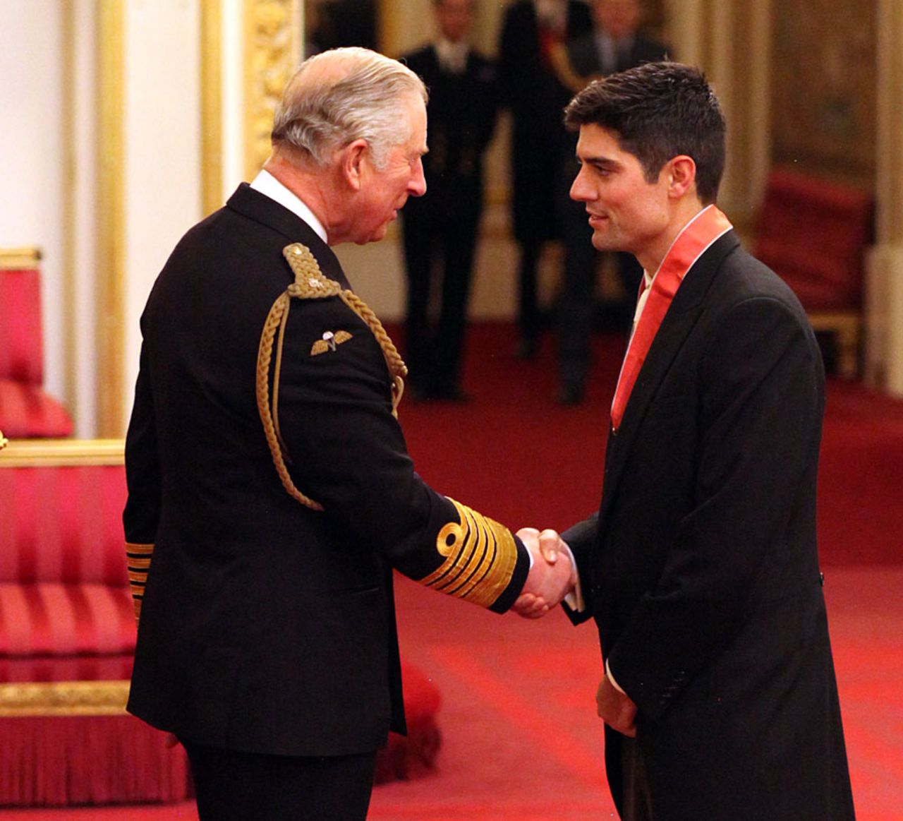 Alastair Cook received his CBE from the Prince of Wales, London, February 3, 2017