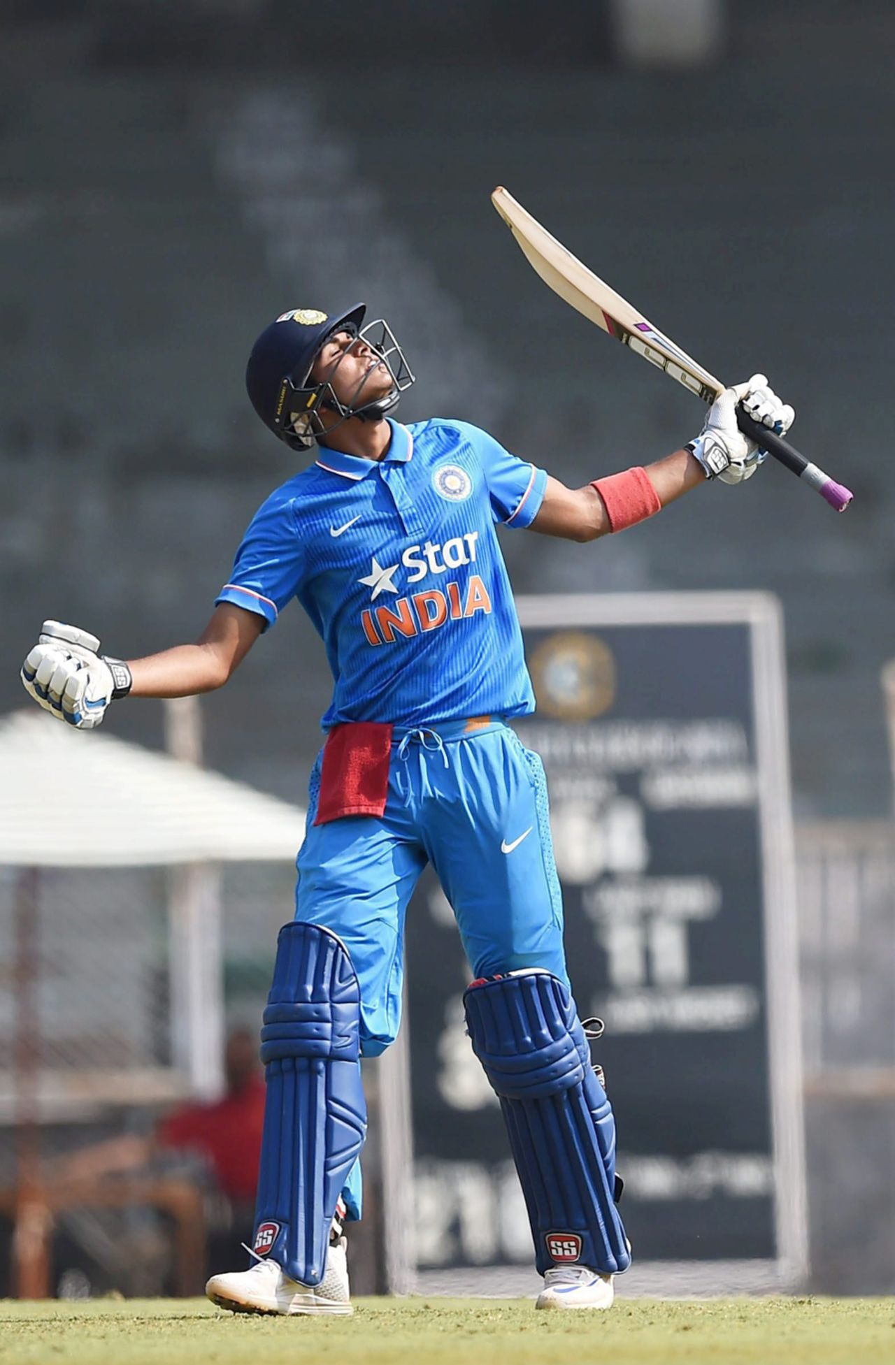 Shubman Gill looks to the heavens after bringing up his century, India v England, 3rd Under-19 ODI, Mumbai, February 3, 2017
