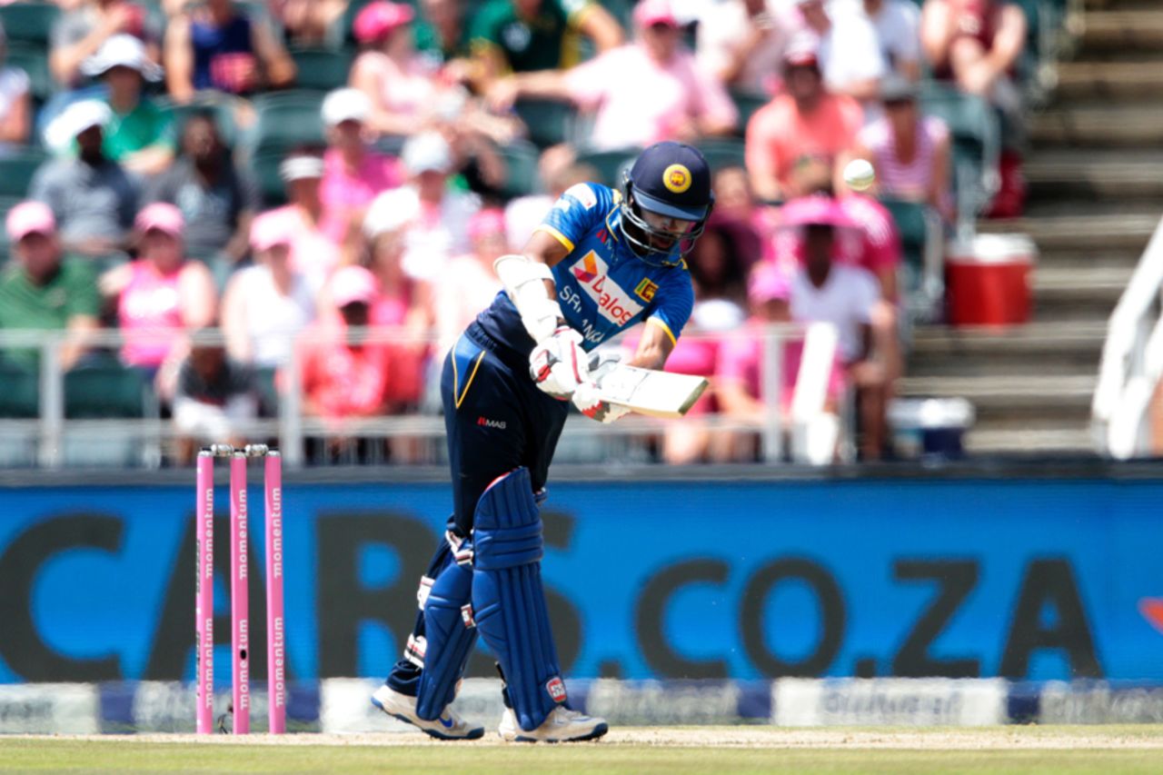 Niroshan Dickwella gets a leading edge on one, South Africa v Sri Lanka, 3rd ODI, Johannesburg, February 4, 2017