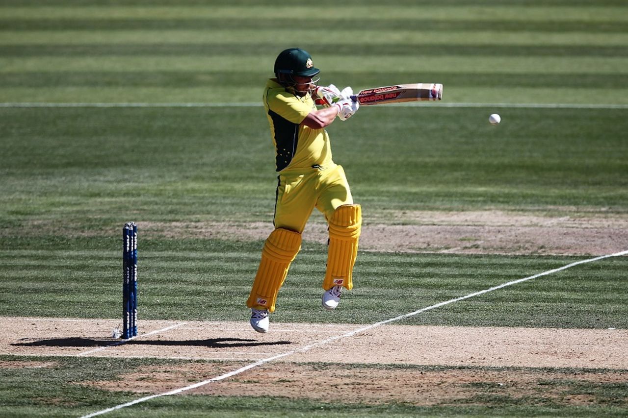 Aaron Finch gets up off his toes to flick the ball towards square leg, New Zealand v Australia, 3rd ODI, Hamilton, February 5, 2017