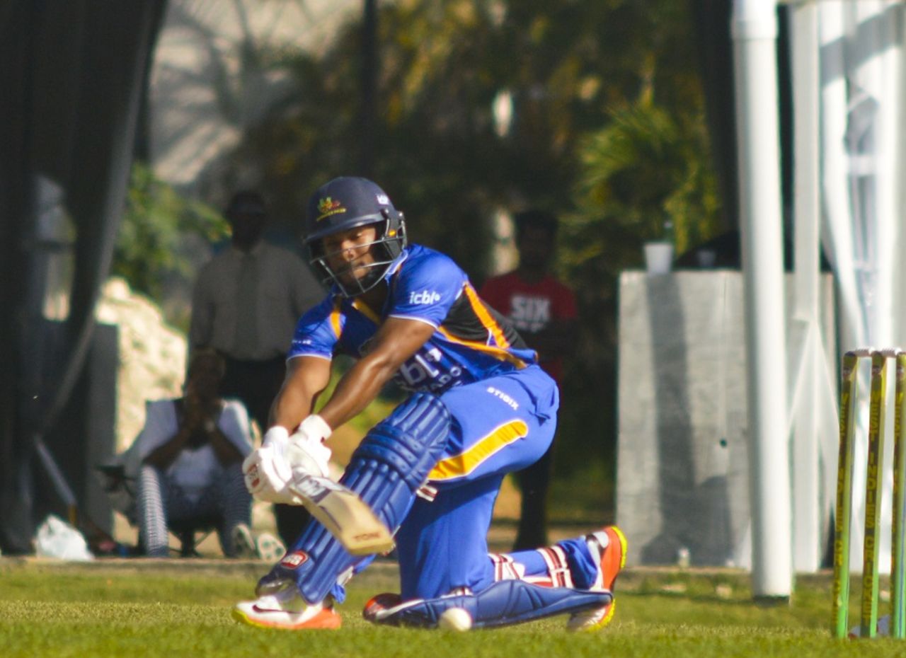 Shai Hope sweeps the ball, Barbados v Guyana, WICB Regional Super50, Bridgetown, February 5, 2017