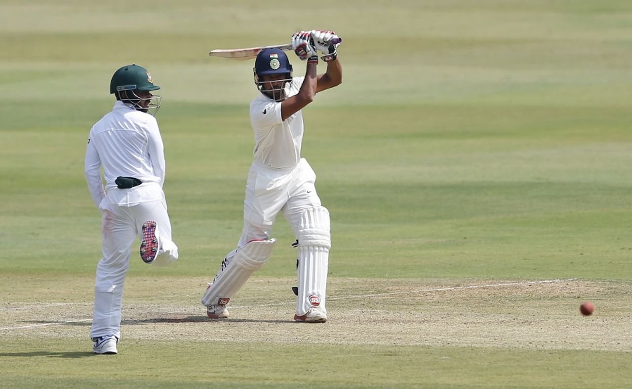 Wriddhiman Saha drives the ball to the boundary, India v Bangladesh, only Test, 2nd day, Hyderabad, February 10, 2017