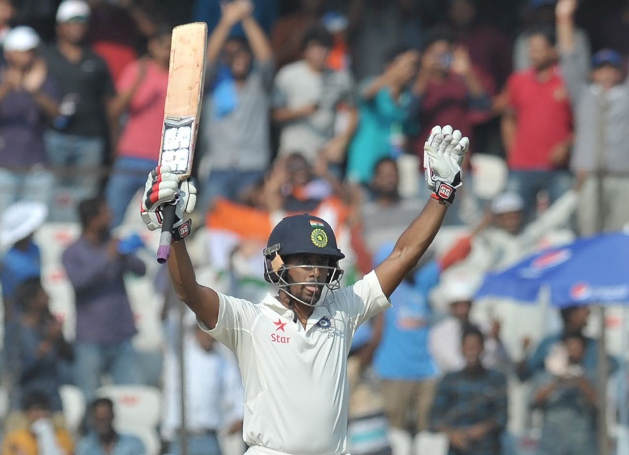 Wriddhiman Saha reached his second Test century with a six, India v Bangladesh, only Test, 2nd day, Hyderabad, February 10, 2017