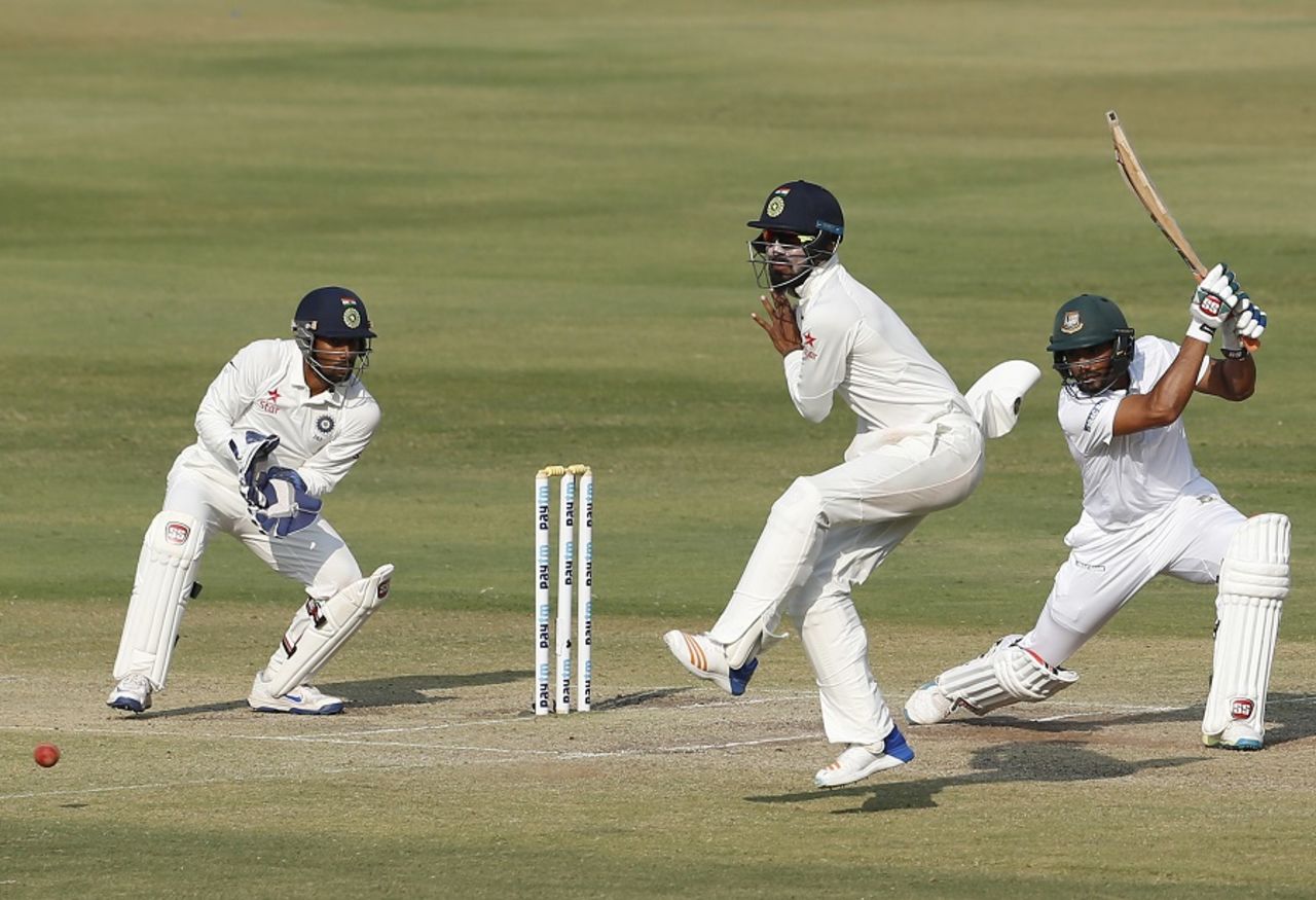 Mahmudullah plays a square drive, India v Bangladesh, only Test, Hyderabad, 4th day, February 12, 2017