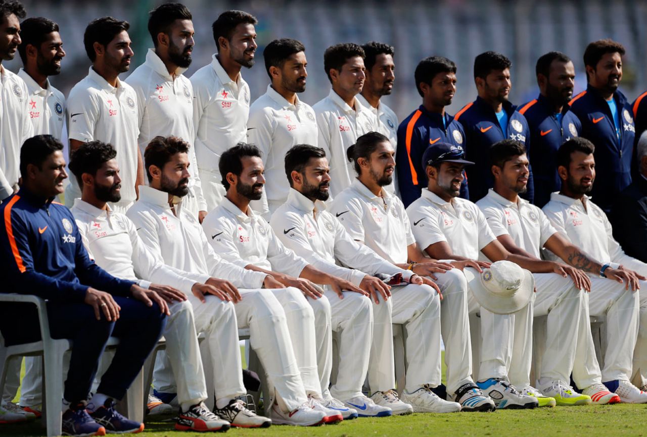 India pose for a team photo, India v Bangladesh, one-off Test, Hyderabad, 5th day, February 13, 2017