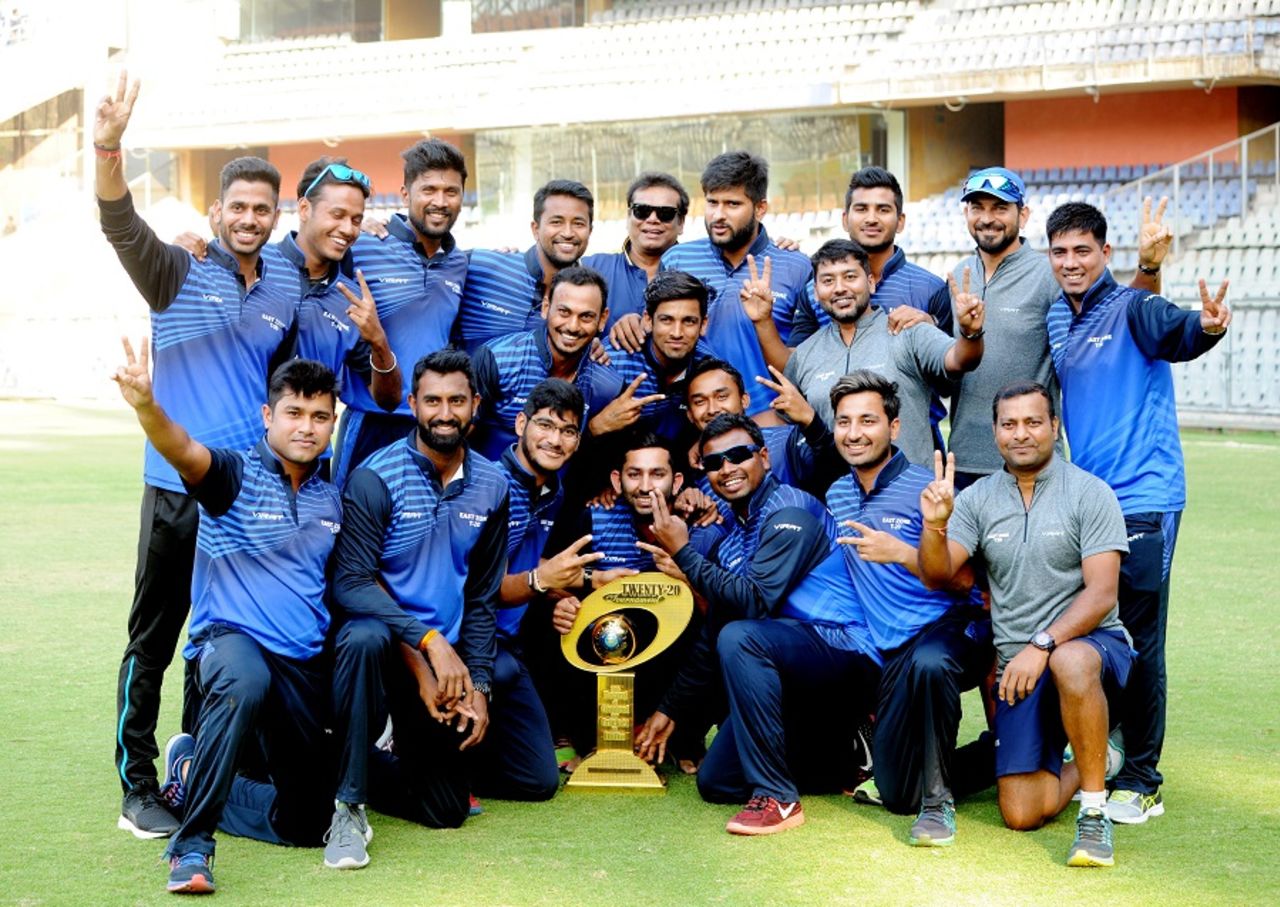 The East Zone squad poses with the winners' trophy, East Zone v West Zone, Syed Mushtaq Ali Trophy Inter Zonals, Mumbai, February 18, 2017