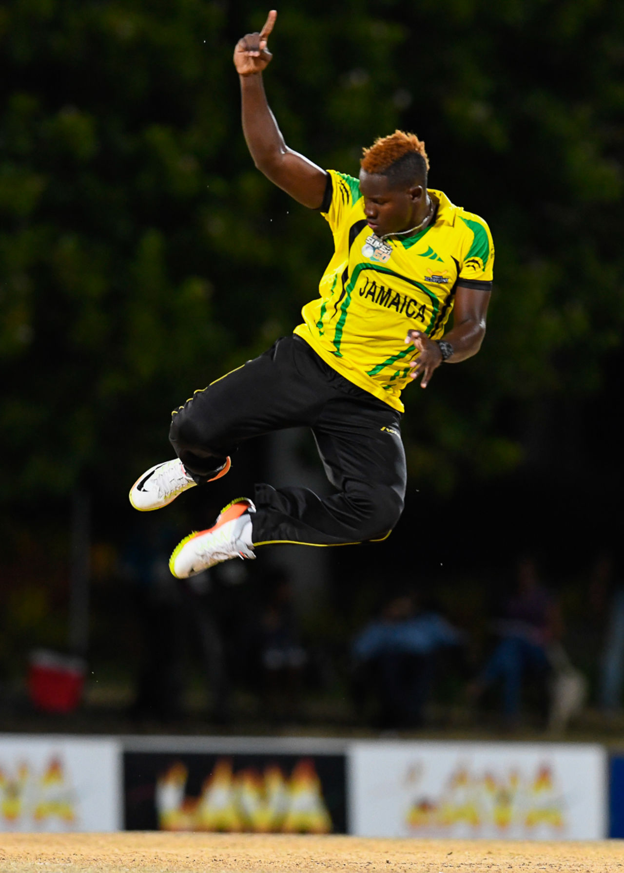 Rovman Powell celebrates after dismissing Denesh Ramdin, Jamaica v Trinidad & Tobago, WICB Regional Super50 2016-17, 1st semi-final, Antigua, February 15, 2017