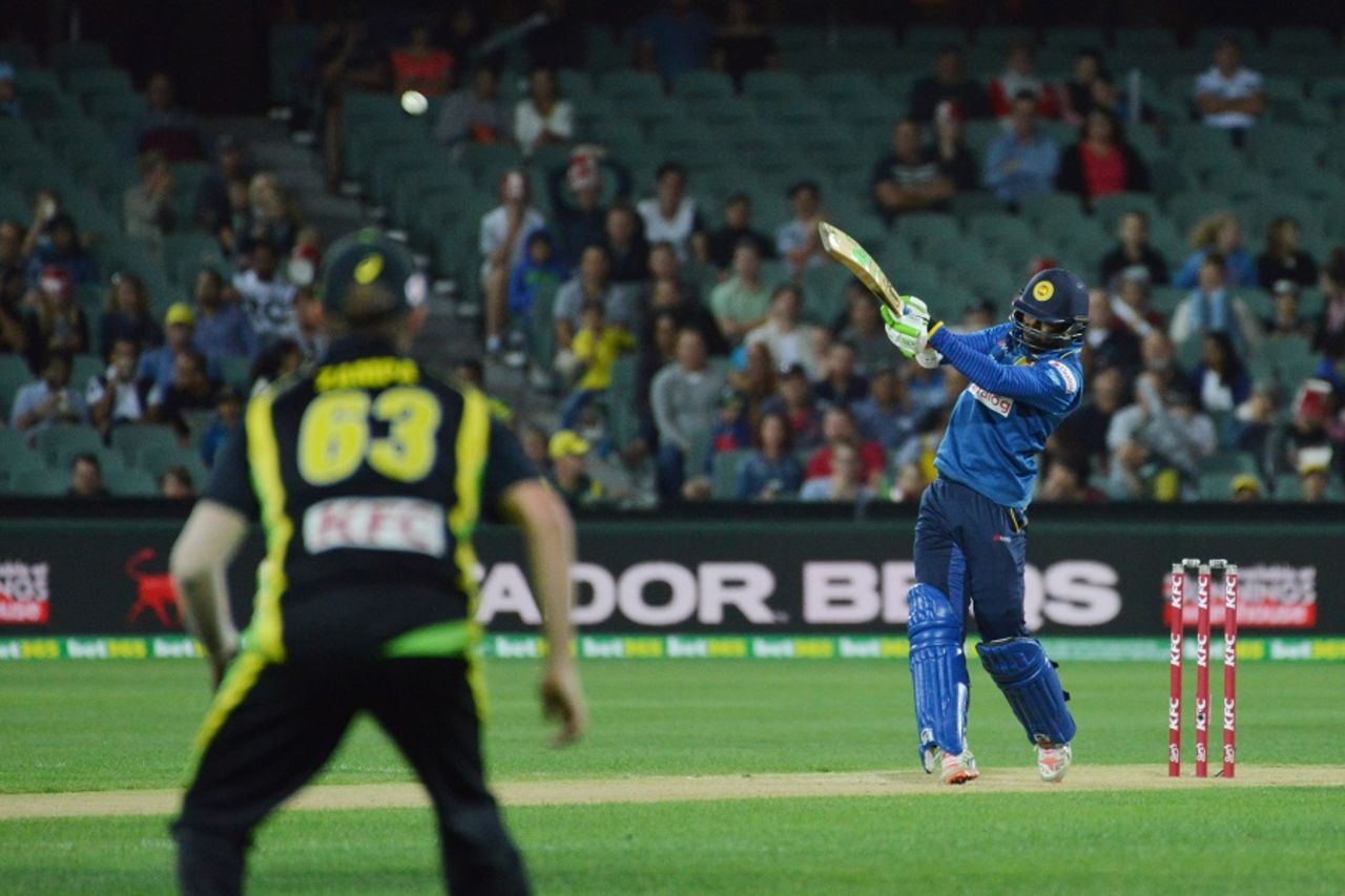 Upul Tharanga deposits the ball for a maximum, Australia v Sri Lanka, 3rd T20 International, Adelaide, February 22, 2017