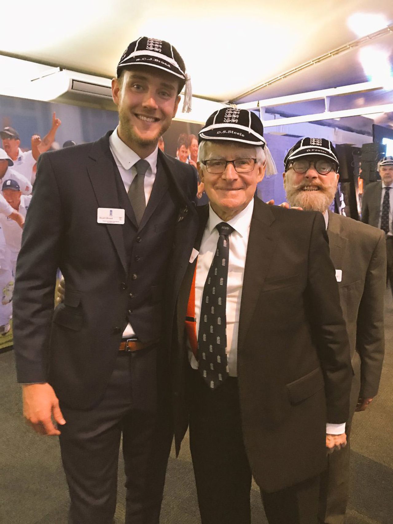 Stuart Broad, David Steele and Graeme Fowler at Lord's for a England cricketers dinner, February 21, 2017