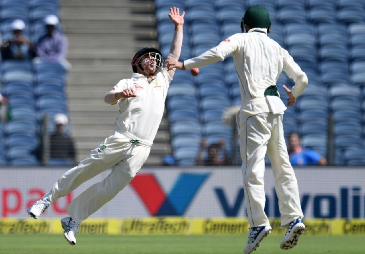 A ball flies past David Warner, India v Australia, 1st Test, Pune, 2nd day, February 24, 2017